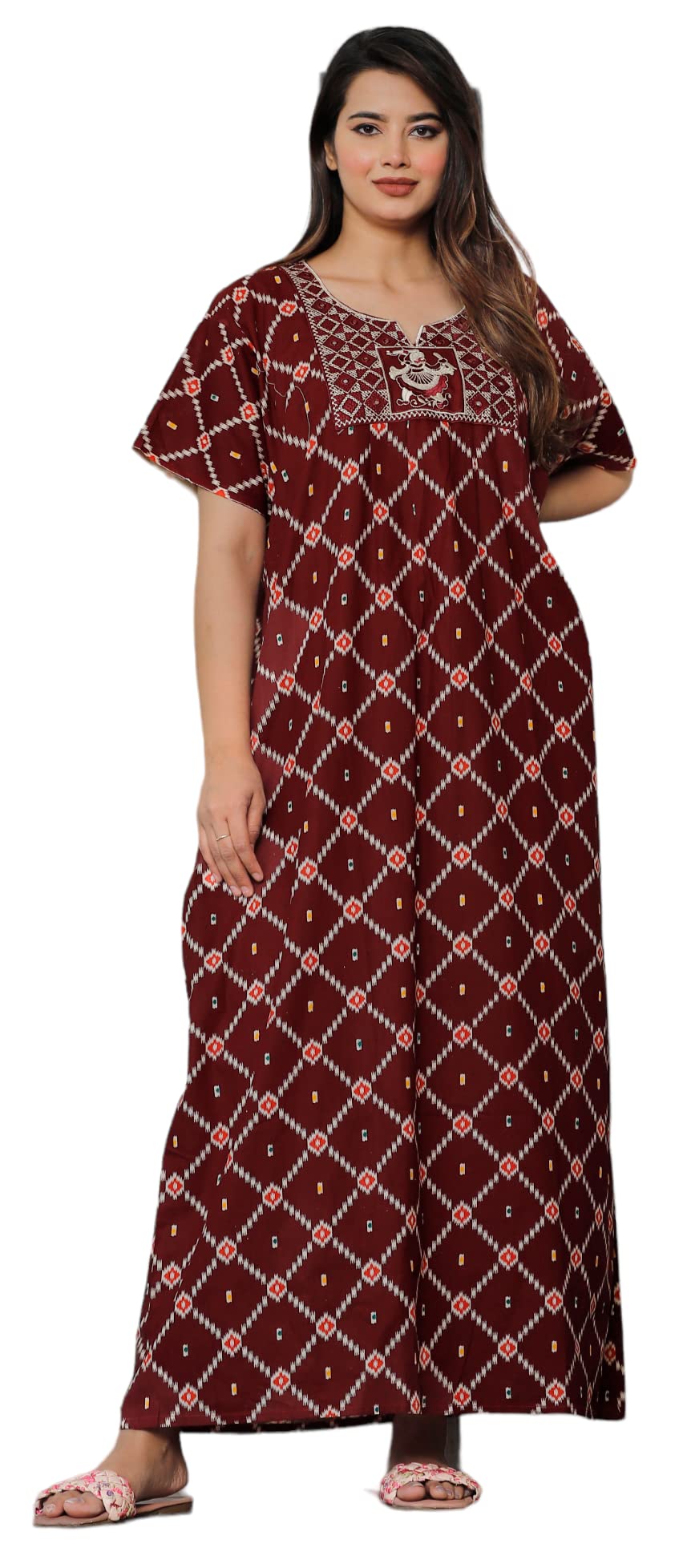 Pure Cotton Embroidery Nighty for Women's | Night Gown | Nighty | Nightdress | Maxi | Sleepwear | Jaipuri Nighty | Nighties | Gown