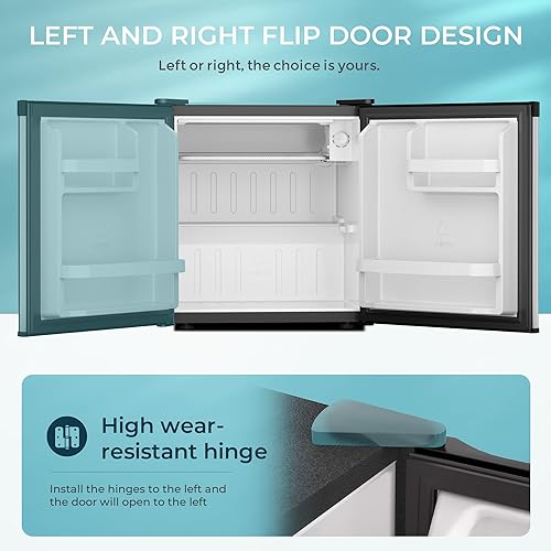 Miniatura 5 de EUHOMY Mini refrigerador de 1.7 pies cúbicos con congelador, refrigerador compacto reversible de una sola puerta, termostato ajustable, ahorro de