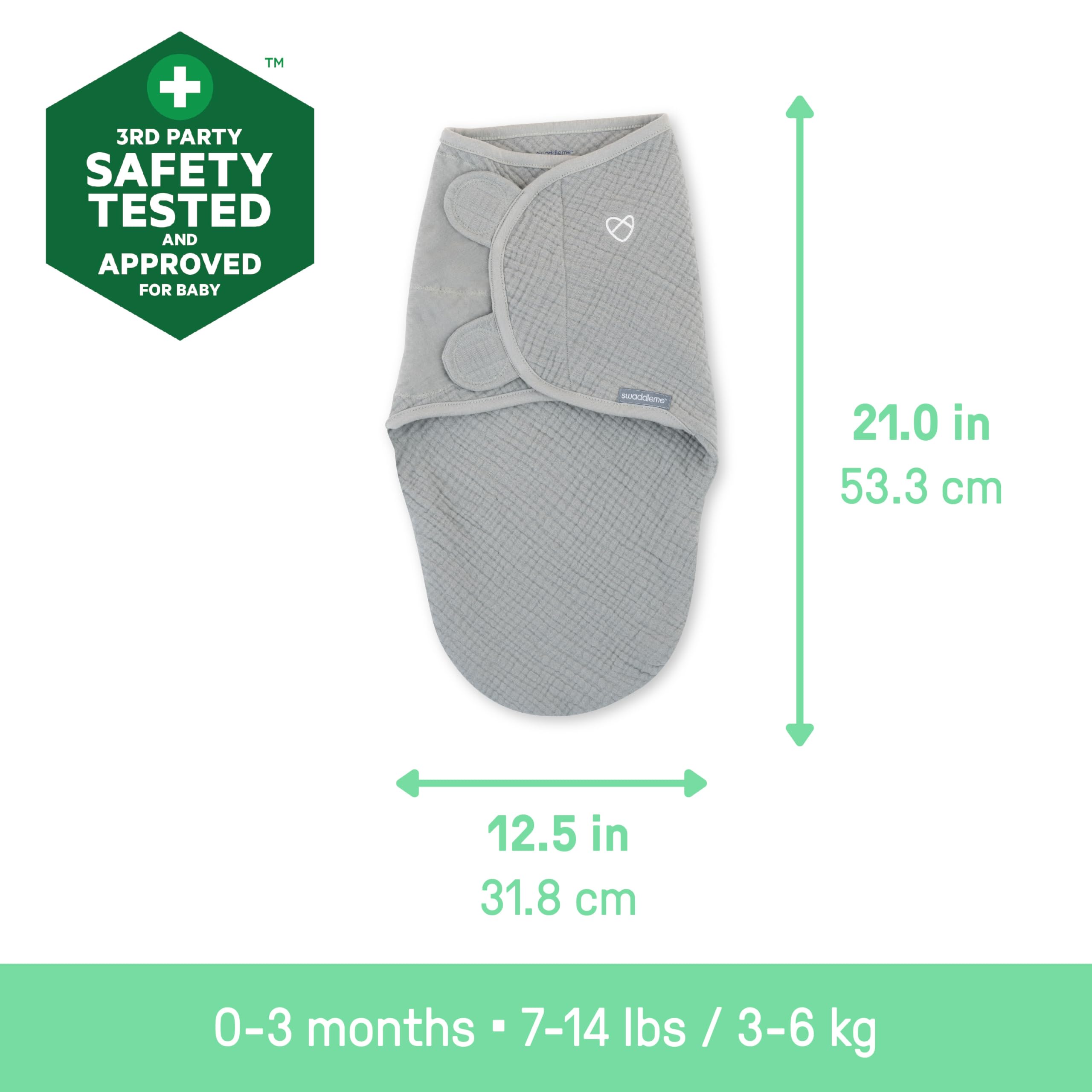 Ingenuity SwaddleMe Original Musselin Baby Pucksack 0-3 Monate, 100% Baumwolle, Verbessert den Schlaf & Beruhigt den Moro-Reflex, 1,5 TOG - Grau