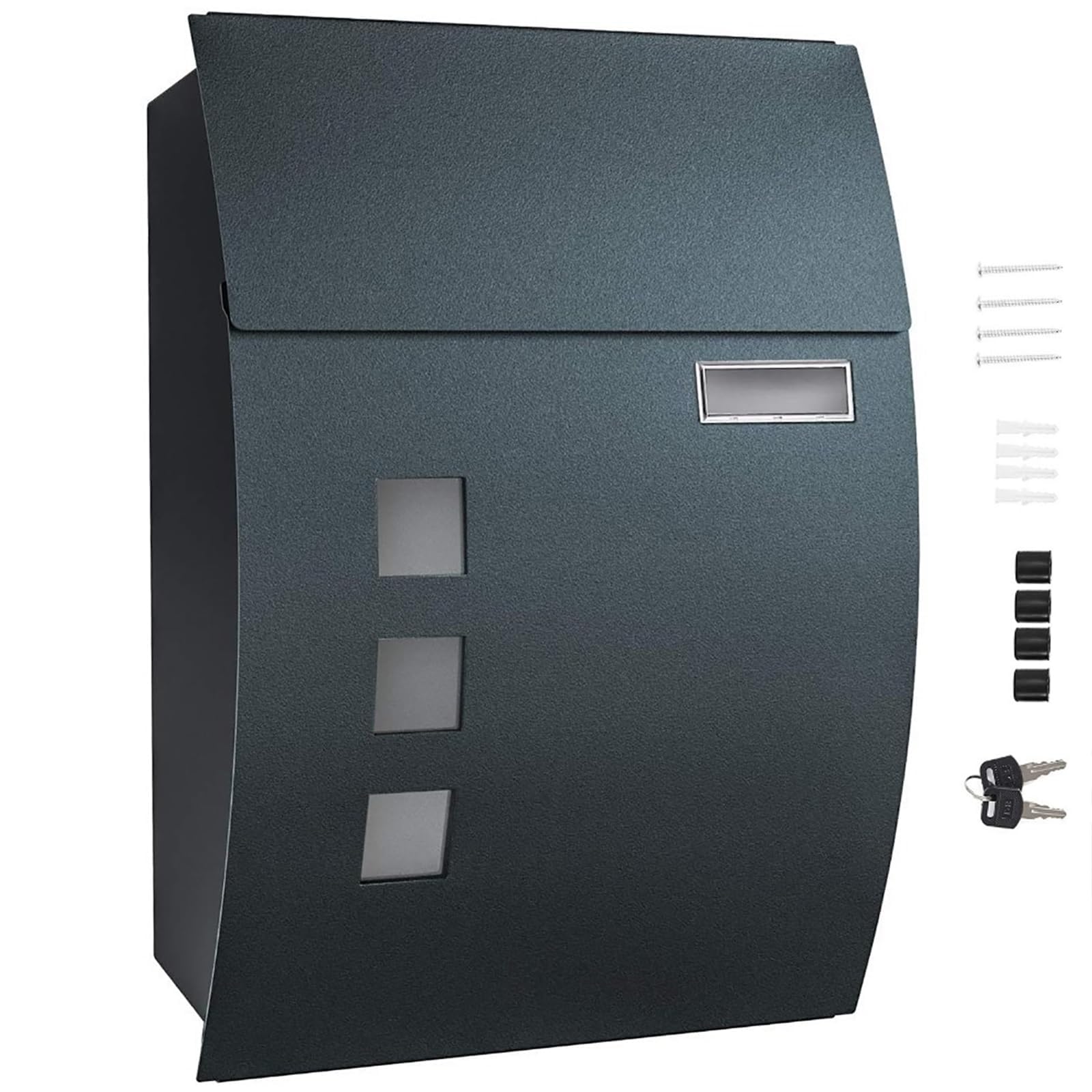 Amaibijin Lockable Wall Mount Mailbox for Outdoor Use, Large Capacity Galvanized Steel Mail Box with View Window, Security Drop Box Equipped with 2 Keys,Black