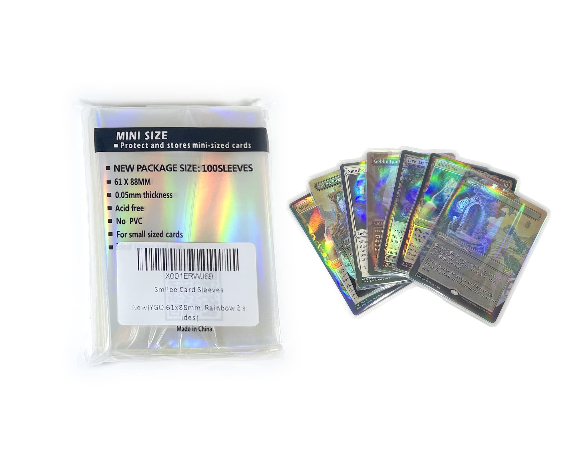 SpireHues Kpop Holographic Photocard Sleeves - 100 Pack, Rainbow Design, Waterproof, Acid-Free, 61x88mm