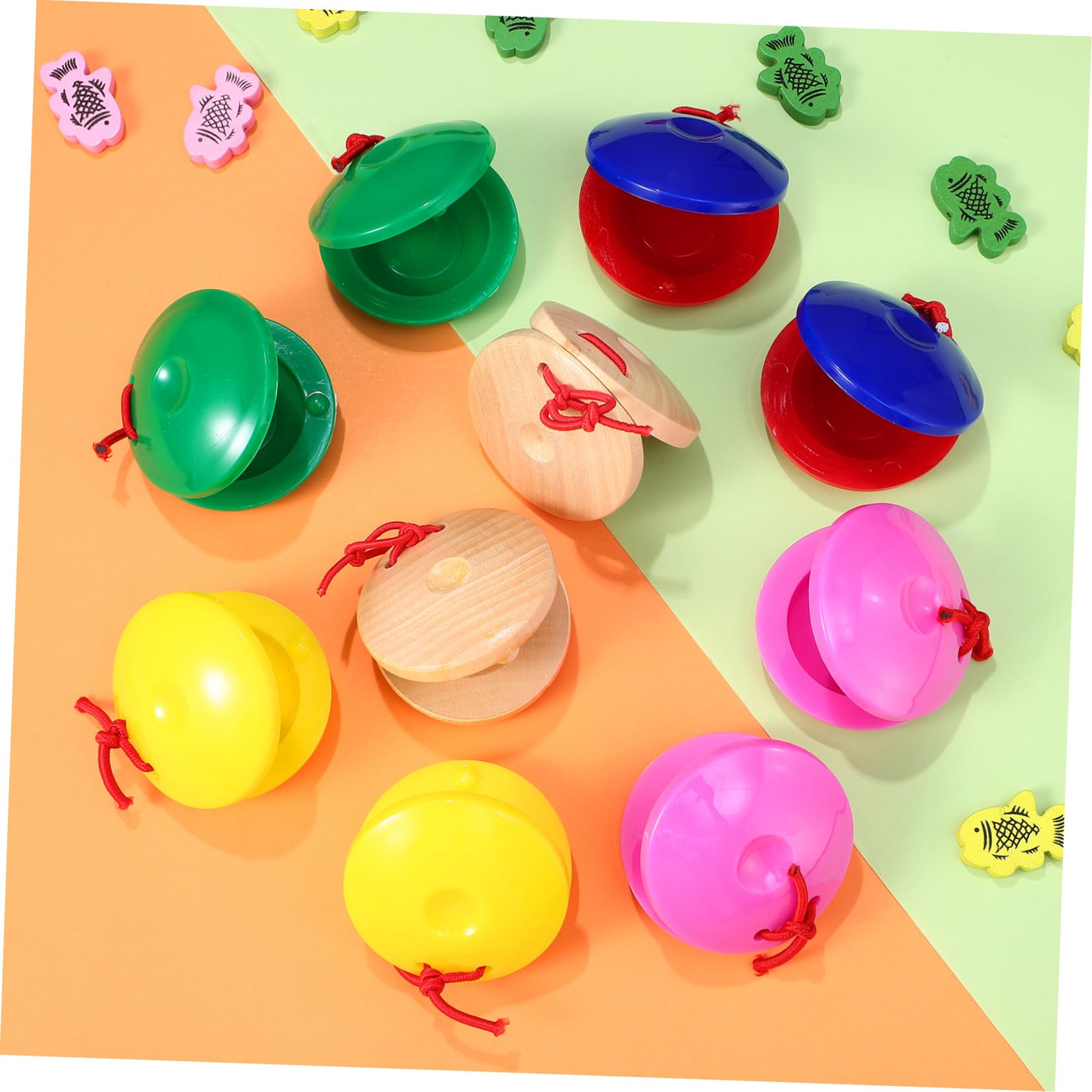 Juguete de Castañuelas de Madera y Plástico para Niños, 24 Piezas, Instrumento Musical Educativo para Entrenamiento Auditivo y Comunicación Familiar