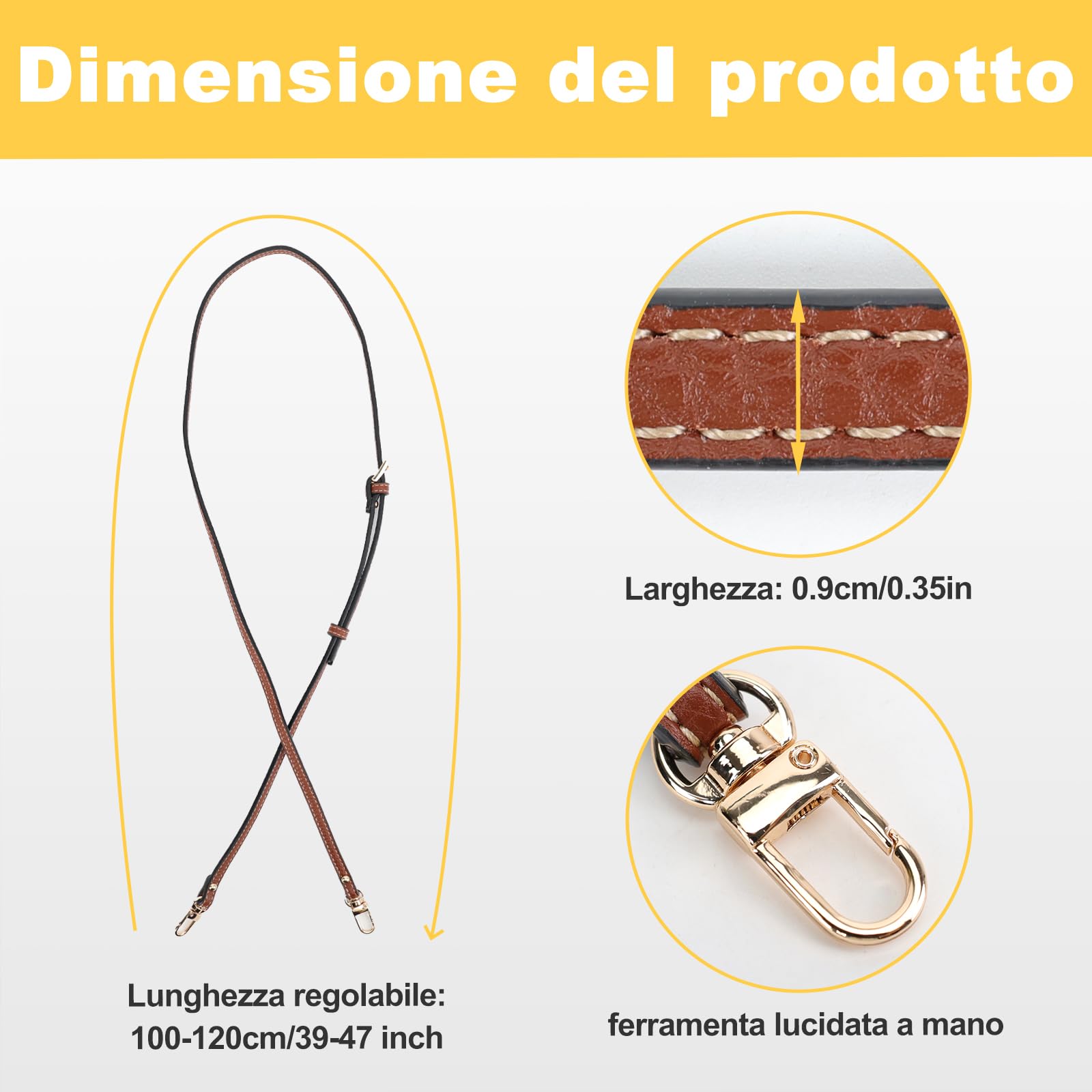 Tracolla Per Borsa Marrone Tracolla Sostitutiva Per Borse Tracolla Regolabile In Pelle Marrone Per Borse Mini - Larghezza 0.9 Cm, Con 2 Adattatori, Senza Foratura Manici Per Tracolla Per Borse - 13