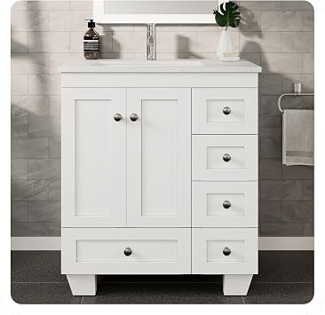Eviva Happy 28 Inch White Bathroom Vanity with Quartz Top & Porcelain Sink