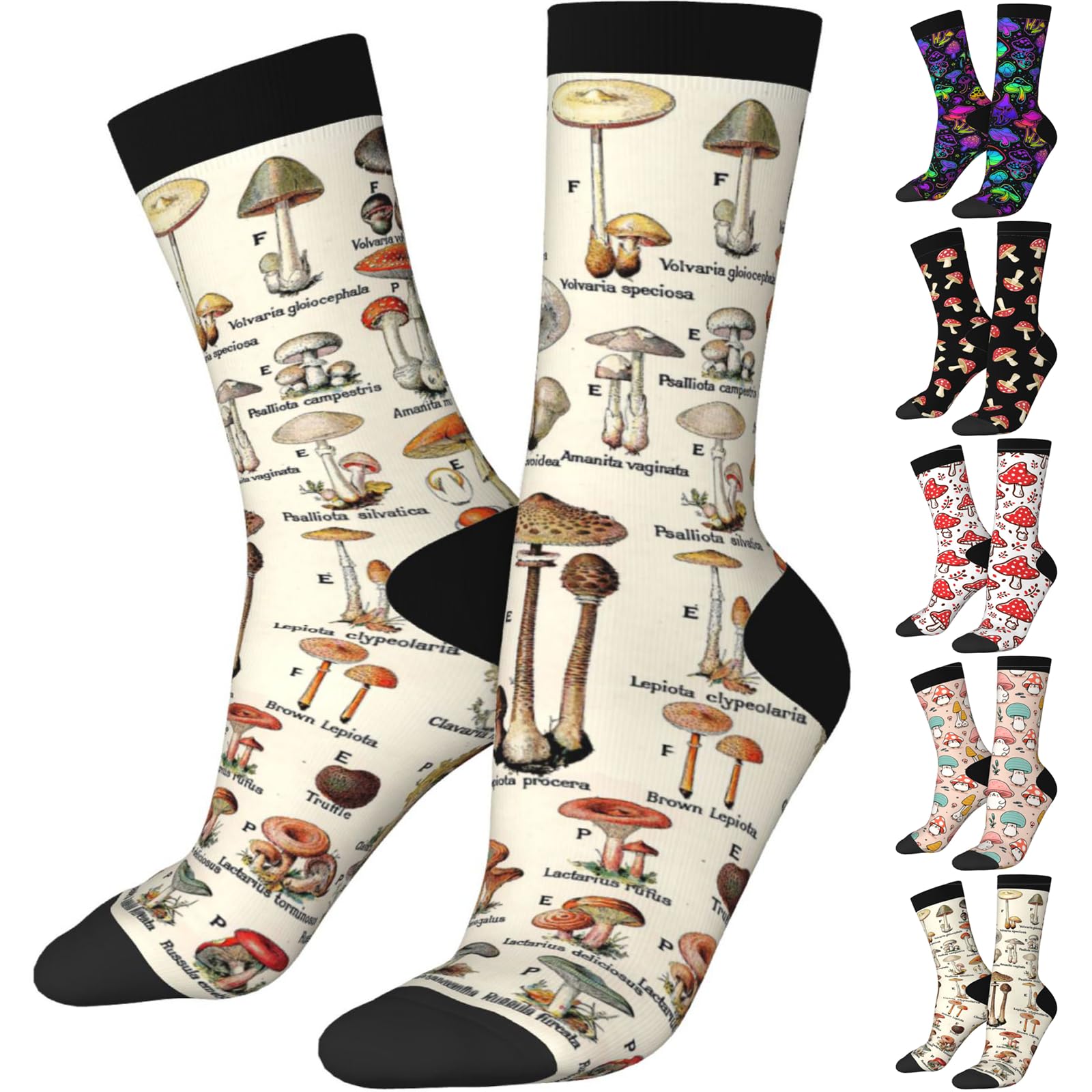 Unedskck Unisex Mushroom Gift Funny Crew Mushroom Socks For Mushroom Lover, Cute Mushroom Printed Casual Novelty Sock S For Men Women