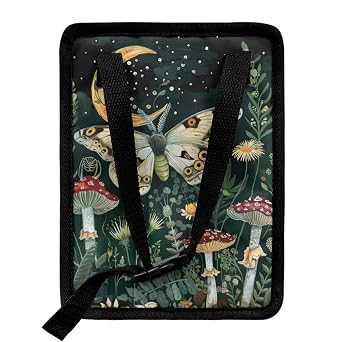 Moon Mushroom Moth Car Trash Can Foldable with Adjustable Straps Organizer Bag for Trip Camping Picnic Auto Garbage Can for Console Front Rear Seat Trash Bin for SUV Van Sedan Truck