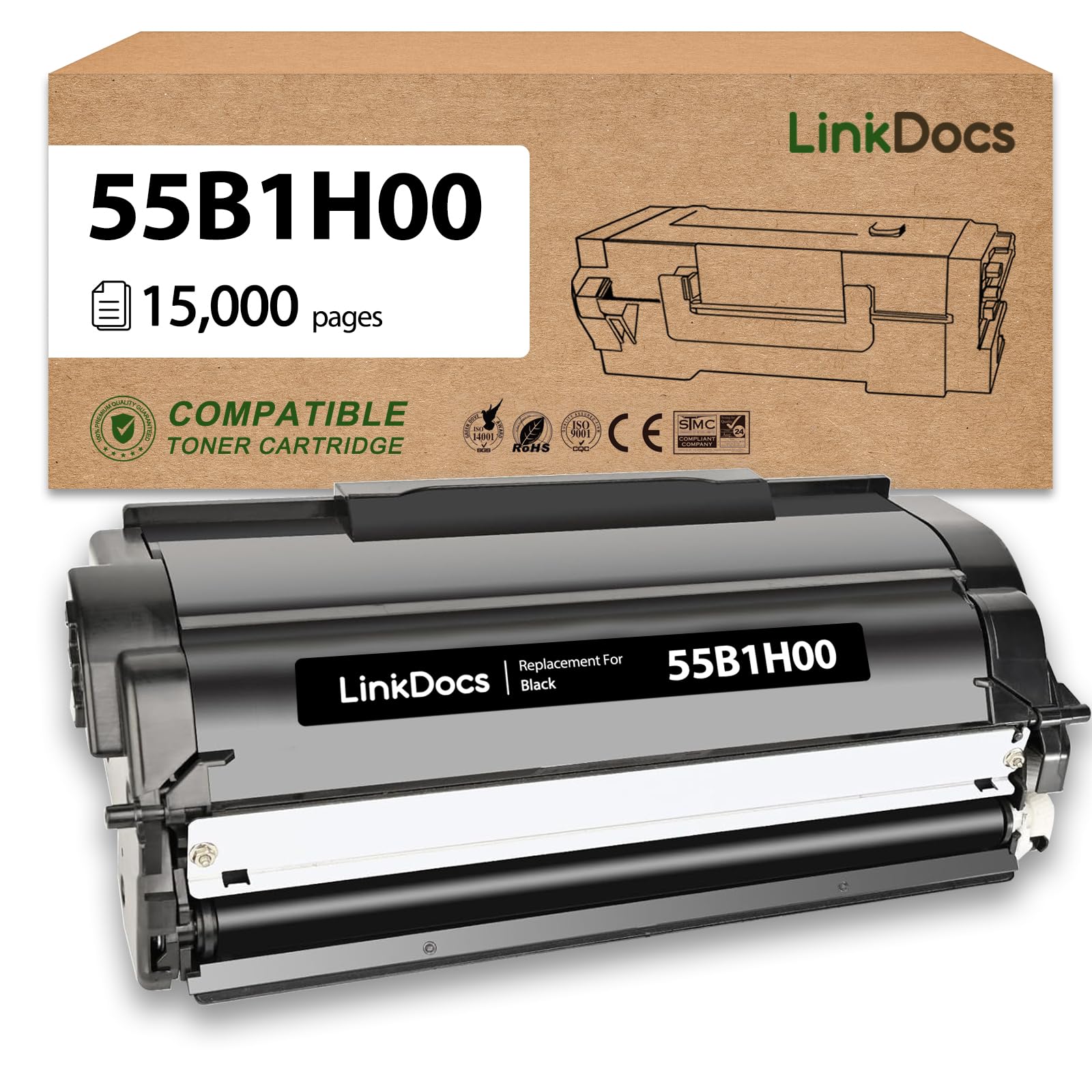 LinkDocs 55B1H00 High Yield Toner Cartridge Replacement for Lexmark 55B1H00 55B1000 55B1X00 Work for Lexmark MS331 MS431 MX331 MX431 Laser Printer 15000 Pages 1 Pack