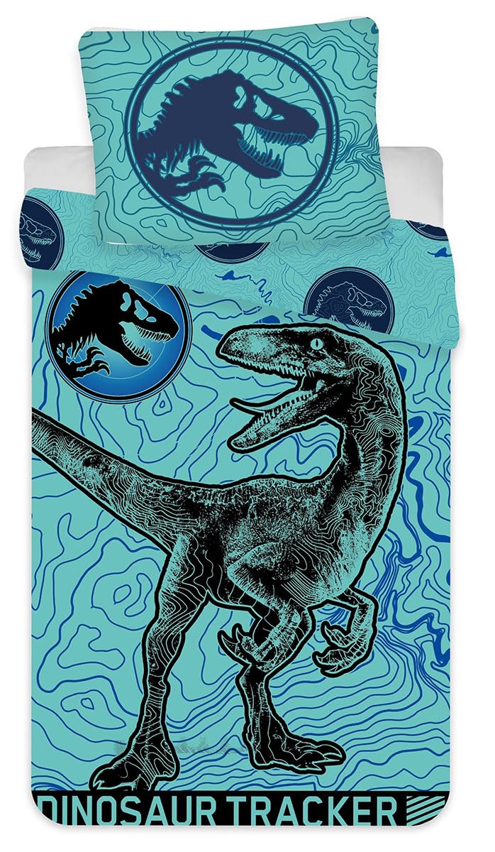Jerry Fabrics Multicoloured Jurassic World Children's Bed Linen Light Motif Velociraptor Dinosaur Prehistoric Monster Bed Linen 140 X 200 Cm + Pillow 70 X 90 Cm 100% Cotton