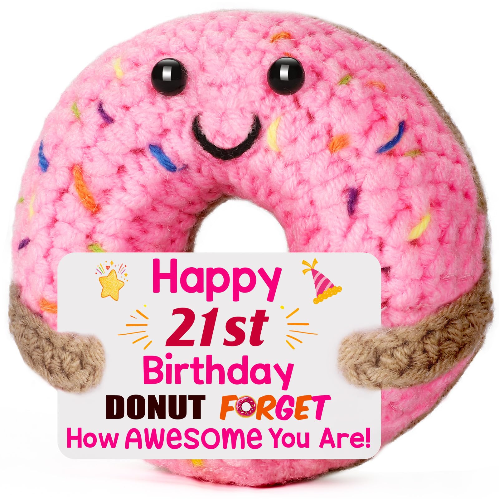 BuiltFit 21st Birthday Gifts for Her - Gifts for 21 Year Old Him Women Female Male, Cute Crochet Donut 21th Bday Party Favors Decorations Present for College Students Son Daughter Friends