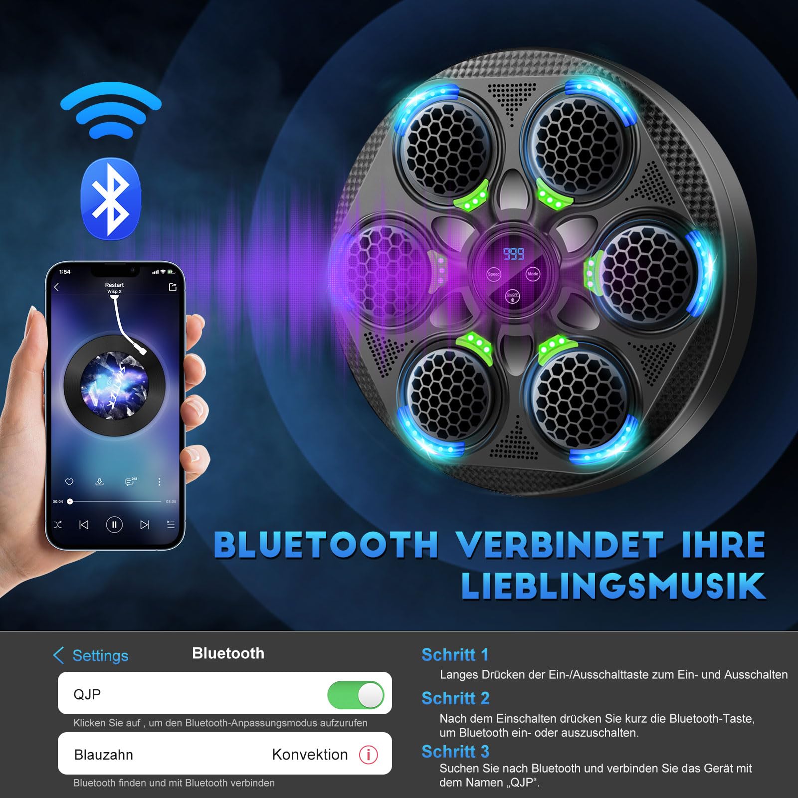 Music Boxing Machine - Upgraded Smart Bluetooth Wall-Mounted Music Punch Boxing Set mit Boxhandschuhen, 15 Geschwindigkeitsmodi und Zählmodus für Erwachsene Box
