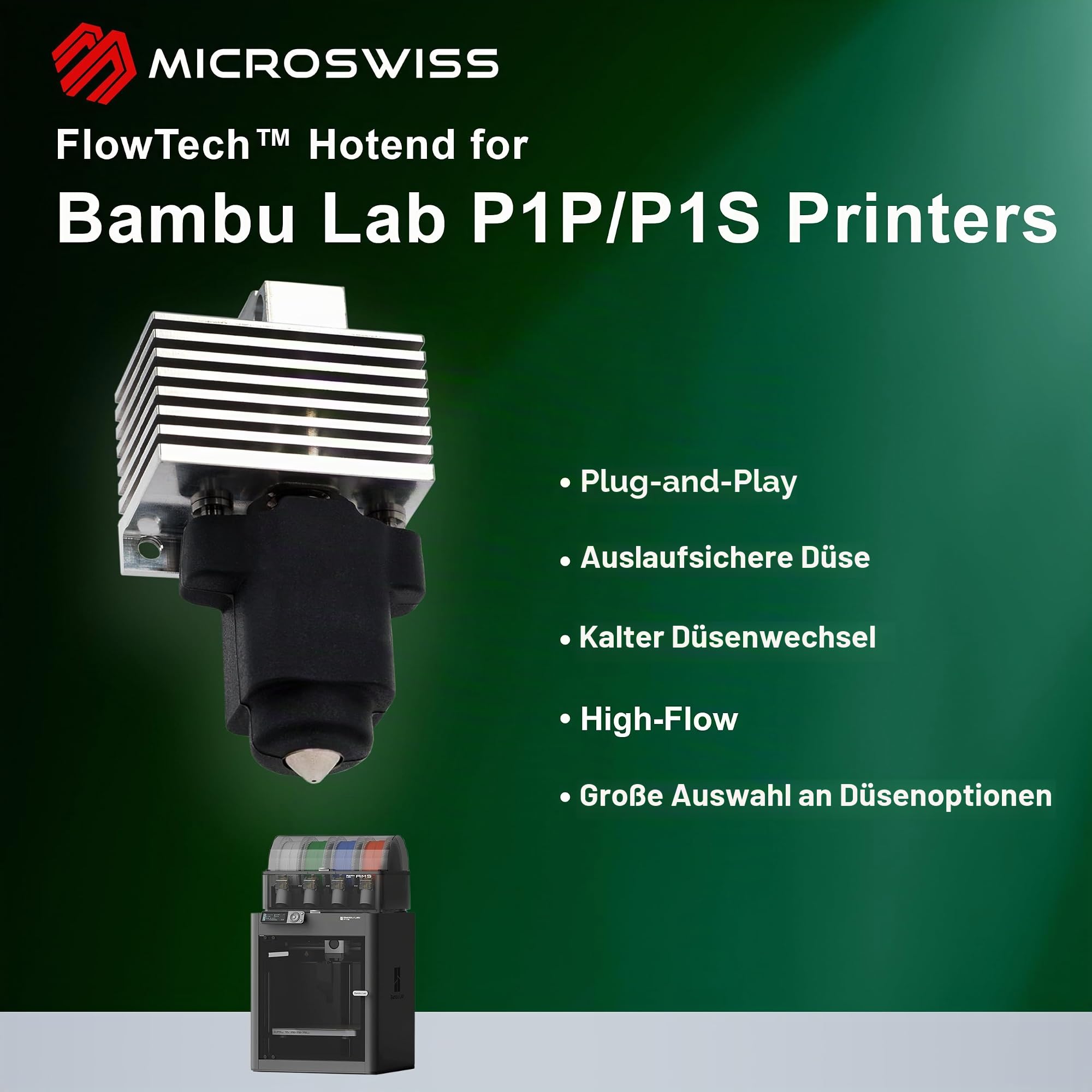 Microswiss FlowTech Hotend for Bambu Lab P1P/P1S - CM2 CHT - Hardened Tip - High Flow