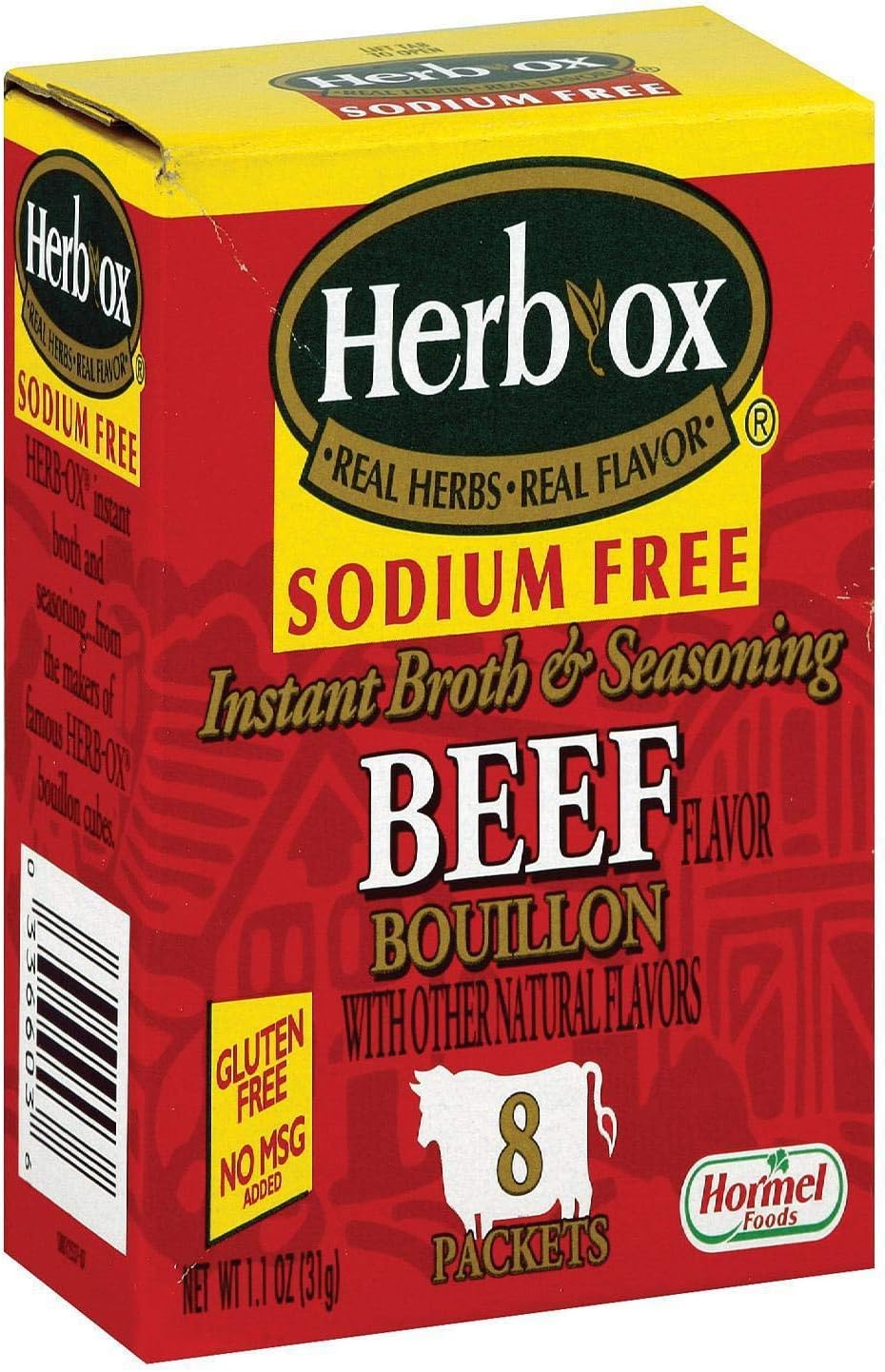 Bouillon Packets Beef Instant Broth & Seasoning Sodium Free 1.1 oz Box (Gluten Free)