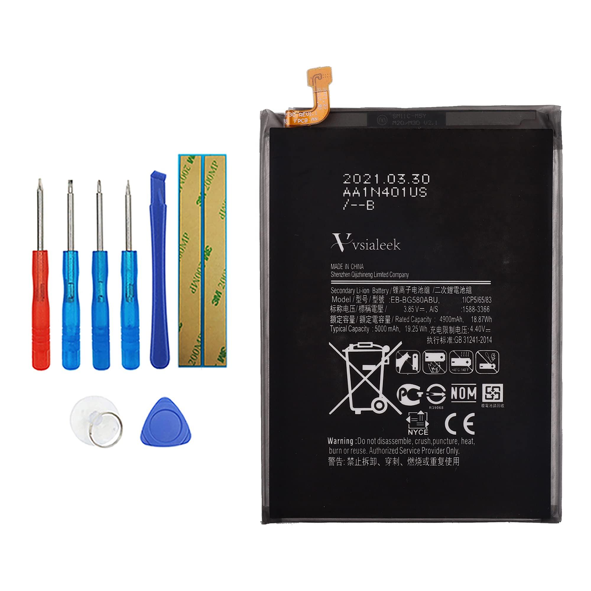 Vvsialeek EB-BG580ABU Replacement Battery Compatible with Samsung Galaxy M20 SM-M205F SM-M205FN/DS with Tools