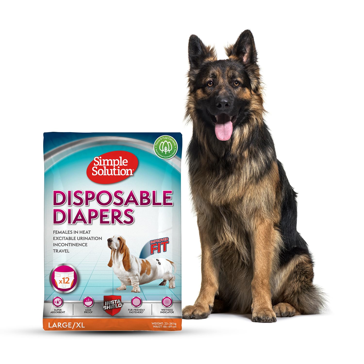 Simple Solution True Fit Disposable Dog Diapers for Female Dogs, Super Absorbent with Wetness Indicator, Leak Proof, Adjustable, Comfortable Fit, Quickly Absorb, Large-XL Size 46-69cm Waist (12 Pack) (B09CLB6M2T) Amazon Price History, Amazon Price Tracker