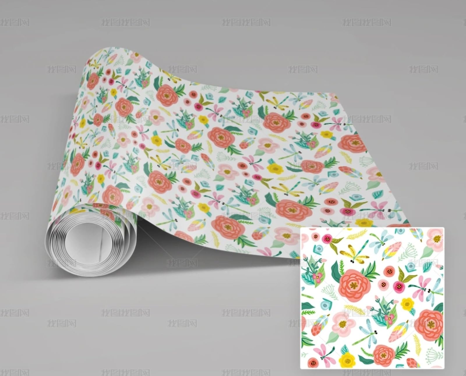Papier peint autocollant imperméable vinyle adhésif fleurs libellules pour mur et cuisine