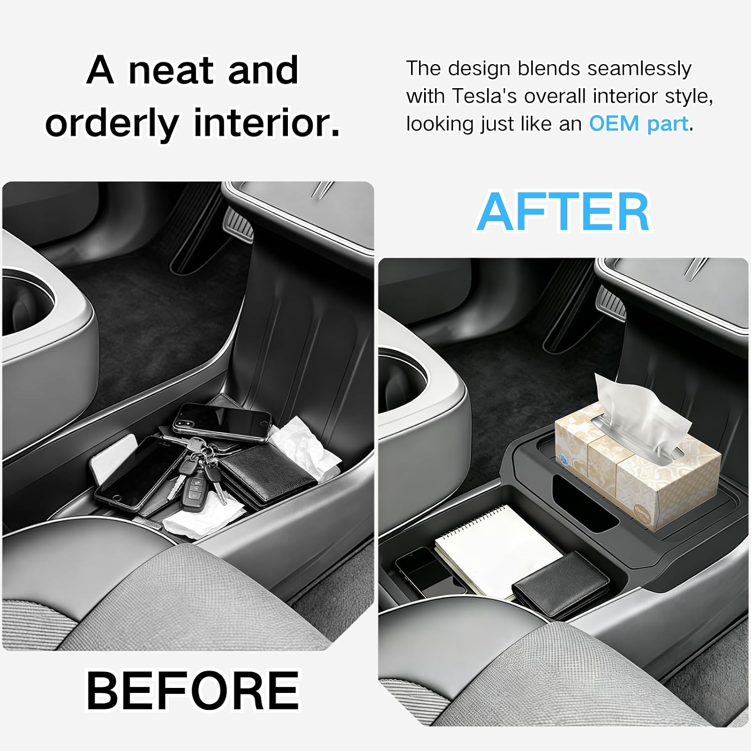 Lower Center Console Organizer for 2025 2026 Tesla Model Y Juniper Standard | TPE Storage Tray, with Lid Extra Hidden Compartment, Applies Only to Tesla Model Y Juniper Standard Version Accessories