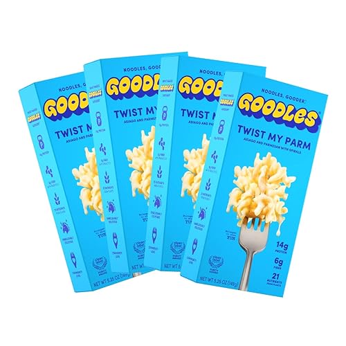Goodles Twist My Parm Mac & Cheese - Paquete de 4, 6 onzas, 0.49 oz de proteína, 0.25 onzas de fibra con prebióticos, 21 nutrientes a base de