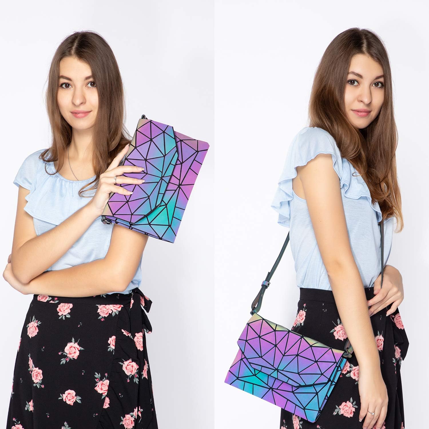 LOVEVOOK Geometric Luminous Purses and Handbags for Women Holographic Reflective Crossbody Bag Wallet - Image 2