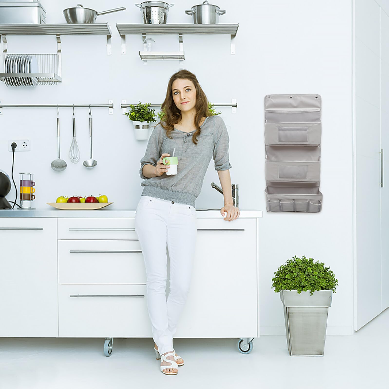 TOPBATHY Bolsa De Almacenamiento Colgante para Armario y Puerta, 3 Capas, Tela Gris, Organizador De Pared para Hogar, Dormitorio y Sala, Práctico Espacio De Guardado