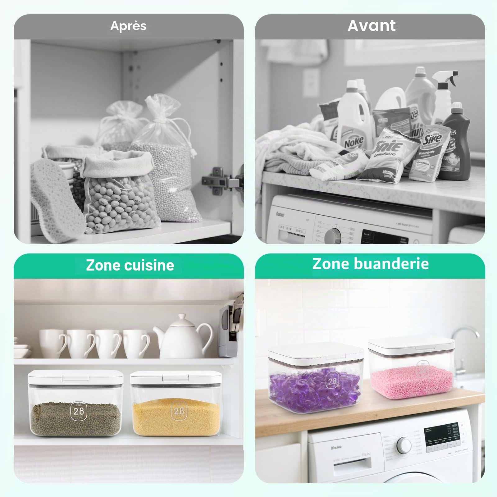 2 de stockage de lessive avec cuillères,Bac à lessive Pods 2.8L,Bac à lessive avec couvercle hermétique & fermeture à pression,Boîte à lessive multi-usages pour lessive,perles,nourriture pour chats