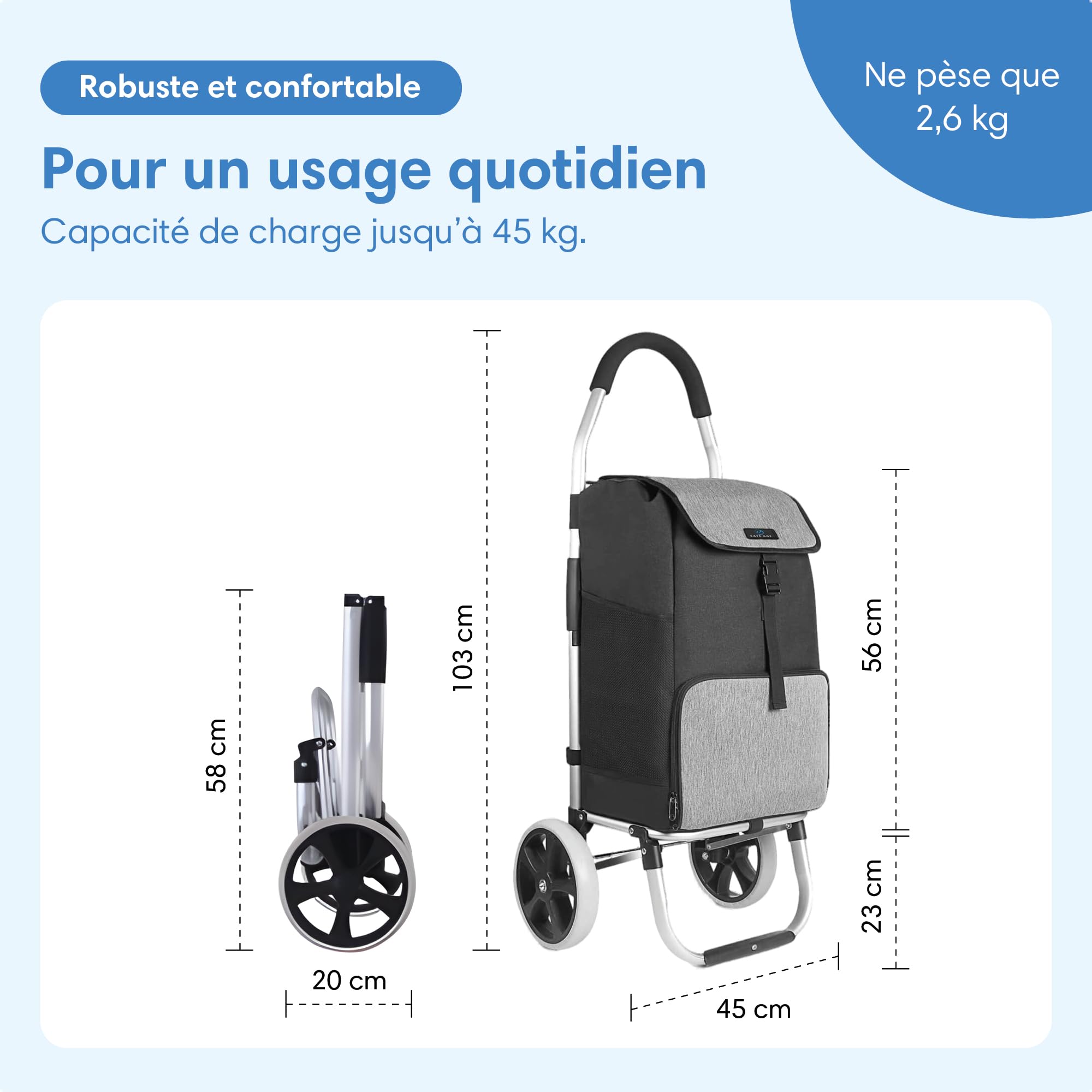 Chariot de Courses Safe Age® avec Compartiment réfrigérant et Fonction Diable - Chariot de Courses - Chariot - Pliable