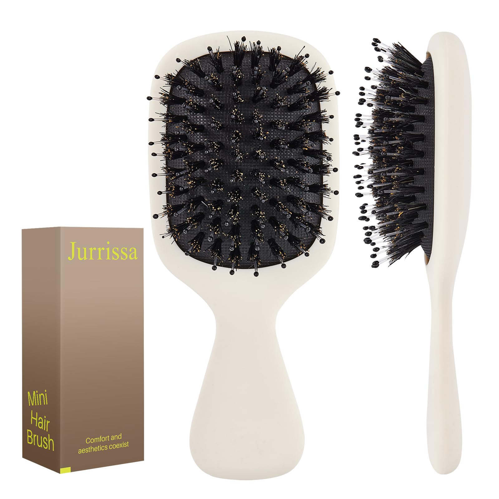Mini cepillo de pelo de cerdas de jabalí, tamaño de viaje, para mujeres, hombres y niños, cepillo de pelo pequeño portátil para bolsillos, mini cepillo desenredante para añadir brillo suave