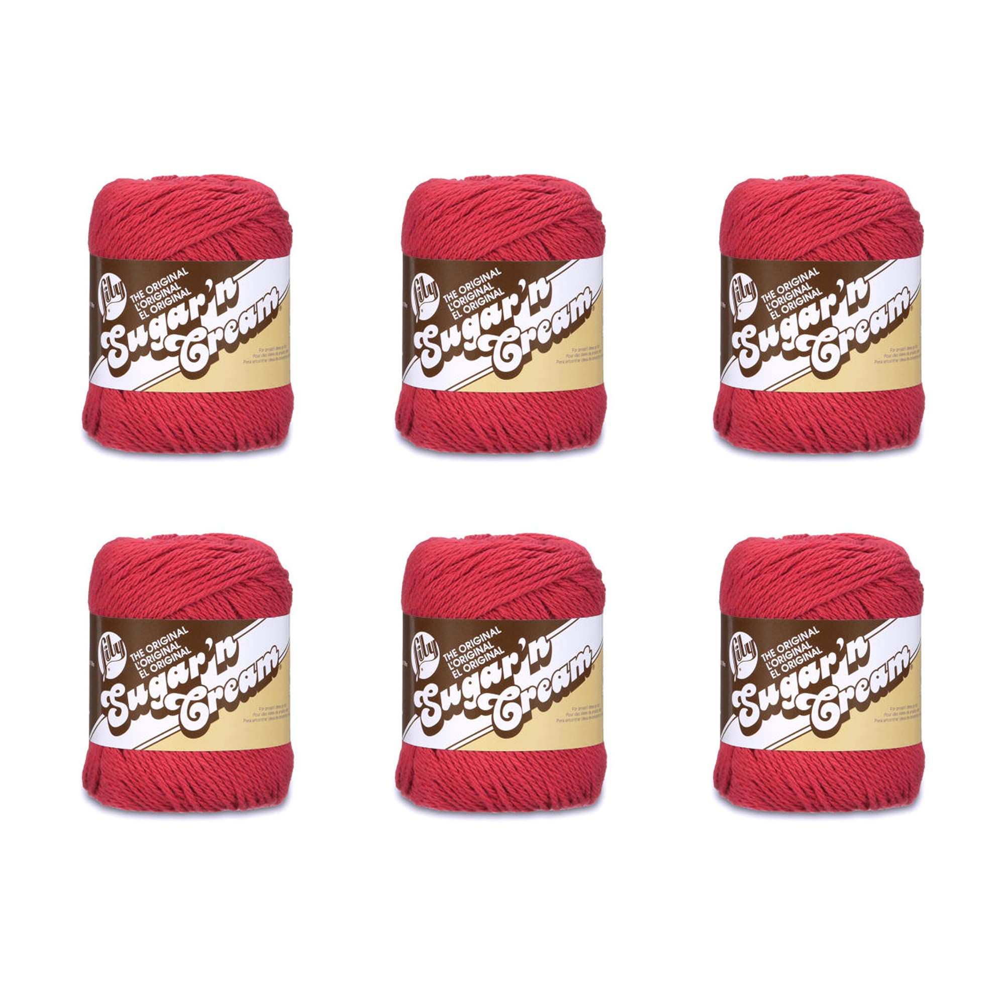 Lily Sugar'N Cream Yarn, 6 Pack, Country Red 6 Count