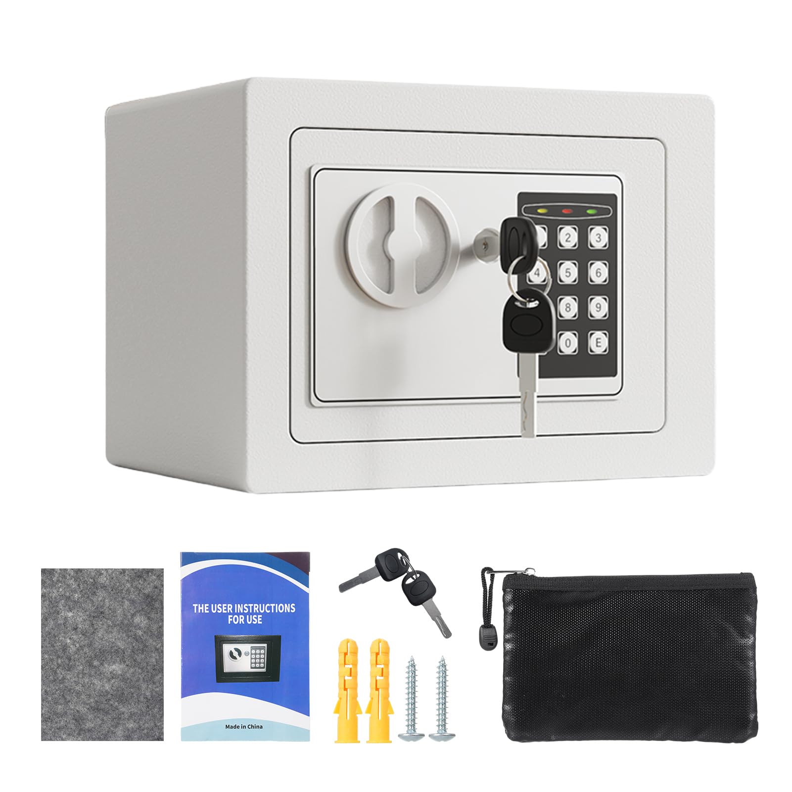 Mini Caja Fuerte de Metal Ignífuga, Cajas Fuertes para el Hogar, Caja Impermeable Ignífuga, con Teclado y 2 Llaves de Repuesto, Seguridad Digital para Dinero, Joyas, Documentos de (Blanco