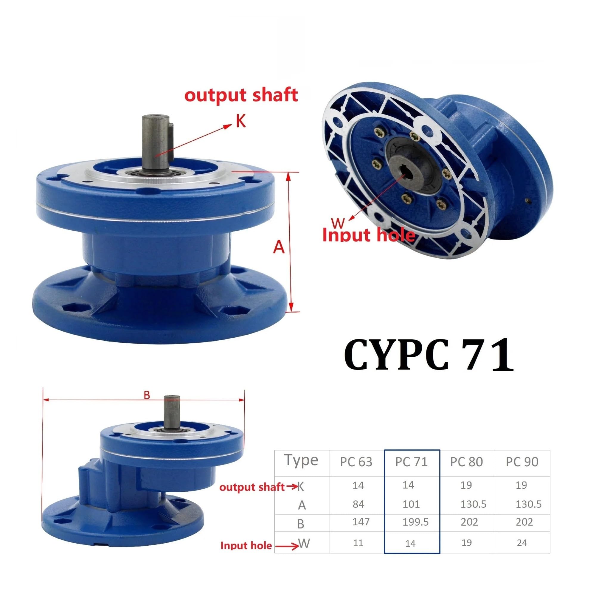 Schneckengetriebe der ersten Stufe mit hohem Drehmoment CYPC71 mit Stirnradgetriebe Eingang 14 Ausgang 14 mm Nicht ganzzahliges Verhältnis 2:1/5:1(Input 14mm 71B5)