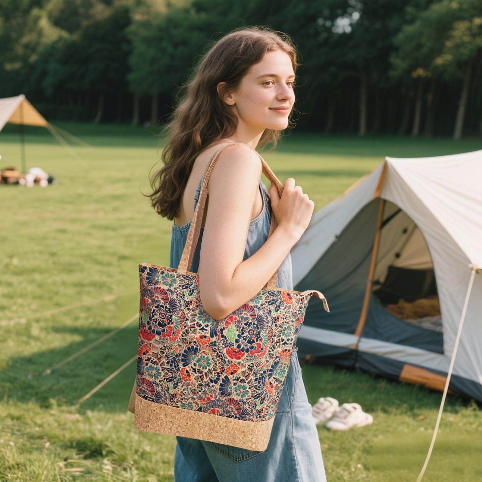 boshiho Bolso grande de corcho para mujer, bolso de mano y bandolera con 2 neceseres, para escuela, oficina, trabajo, viajes, excursiones, compras, madre, novia, como regalo