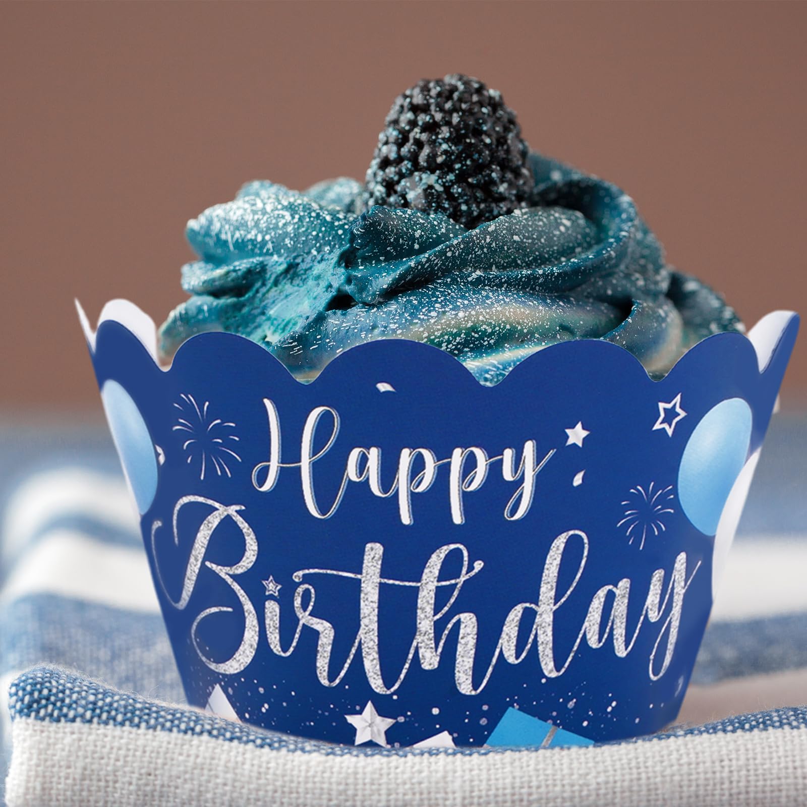 12 Cupcake-Banderolen Himmelblau – Filigrane Papier-Deko Für Feiern