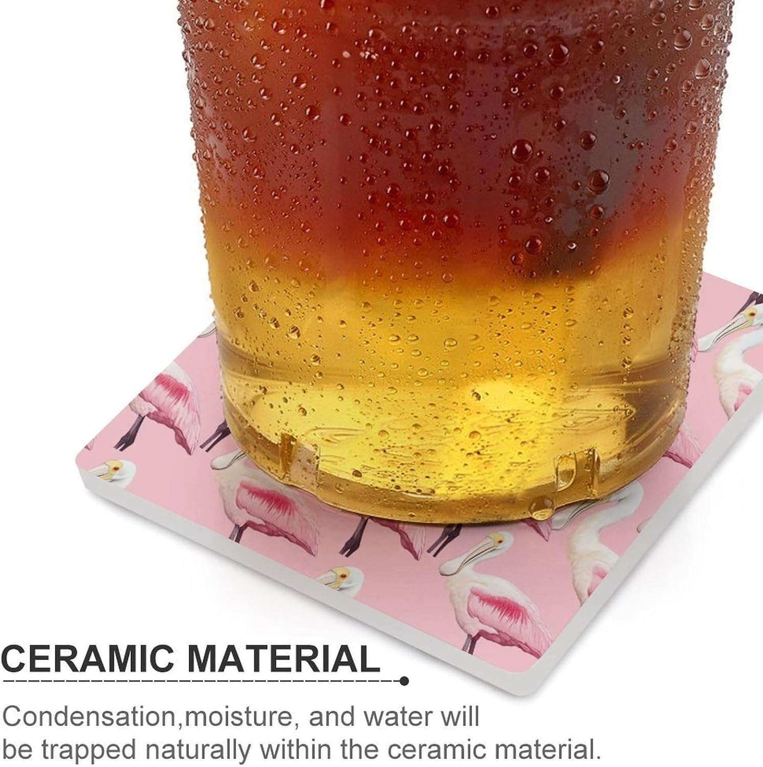 Roseate Spoonbill Pattern Funny Ceramic Coasters for Drink Absorbent Cup Holders Tabletop Protection