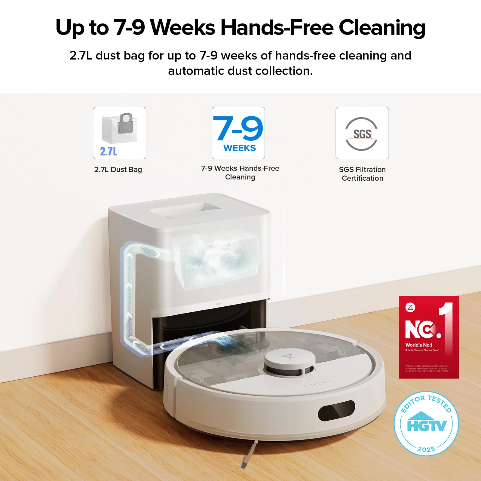 roborock Q7 M5+ Robot Vacuum and Mop, Up to 7-9 Weeks Self-Empty, 10000Pa view 2