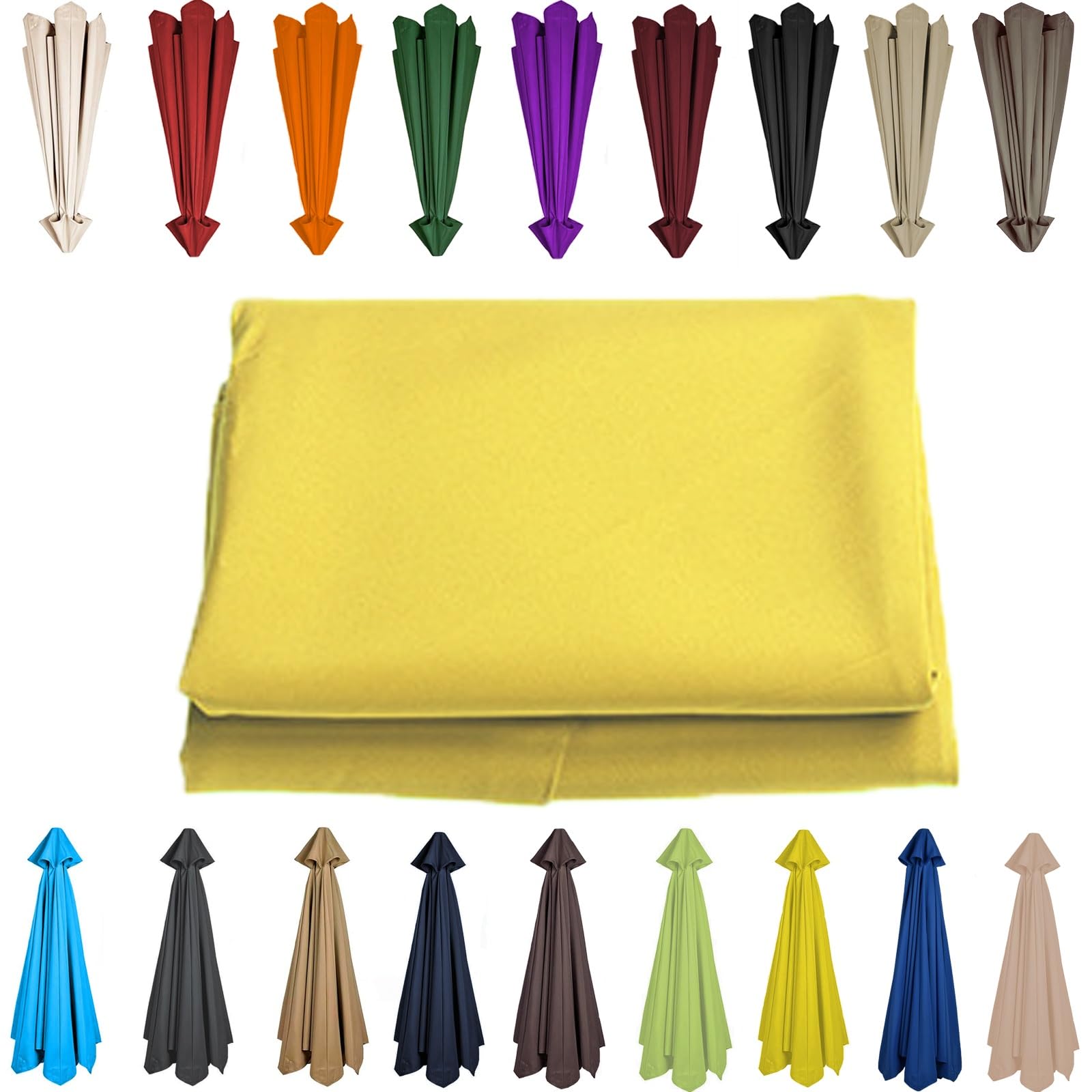 200/230/250/270/280/300/350 CM Parasol Top Fabric Cover Sunshade Cloth 6 8 Ribs Anti-Ultraviolet Patio Umbrella Replacement Cloth Garden Parasol Canopy Anti-UV(Yellow,8 RIBS: 250CM/8.2FT) — image 1
