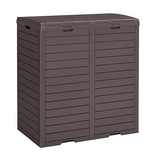 Devoko Cubo de basura de resina de 78 galones para exteriores doble basura con bandeja de goteo reposabrazos para garaje dos bolsas de basura para