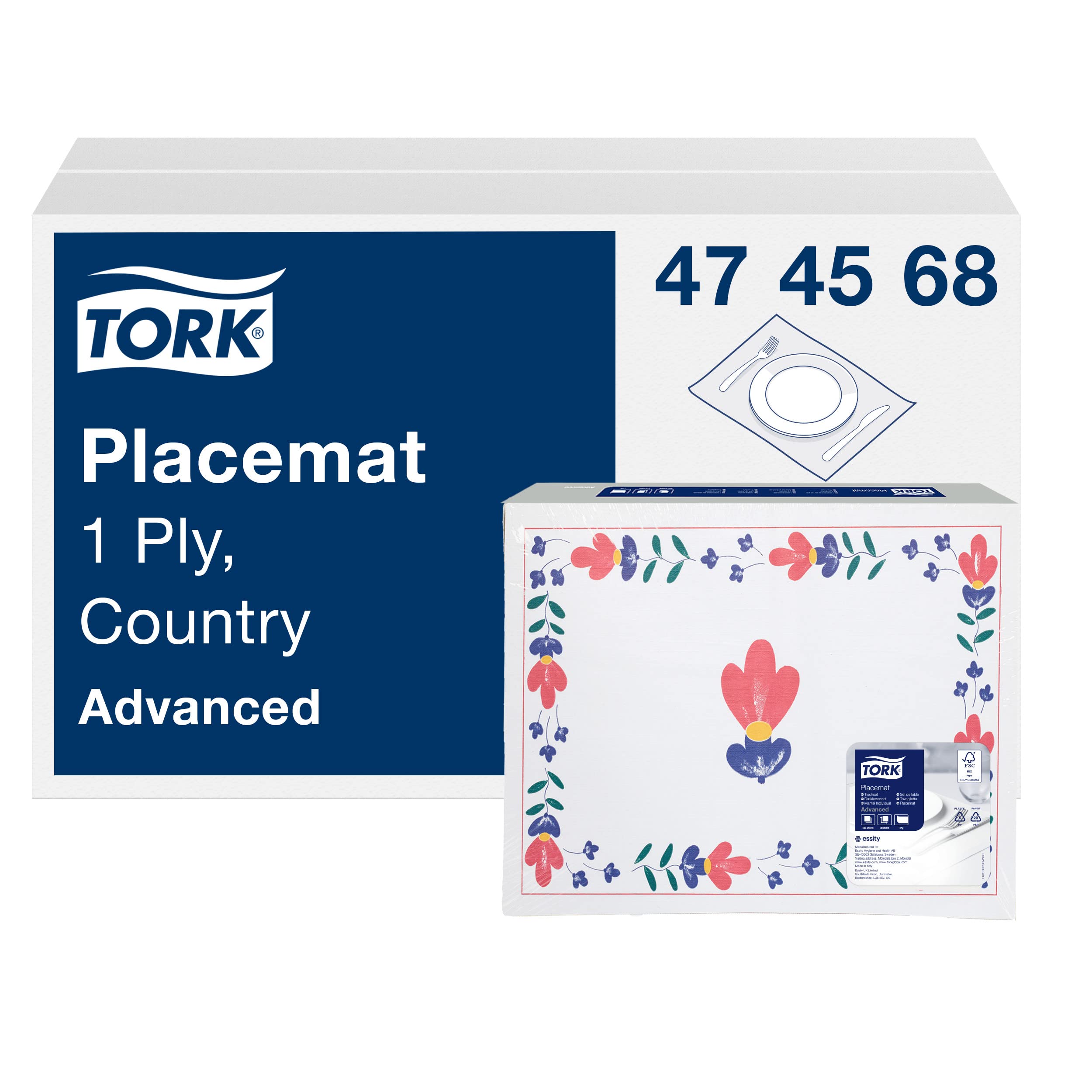 Tork 474568 Salvamanteles desechables con decoración floral, 1 x 500 manteles de papel, 42 x 30 cm, 1 capa, Mantelitos desechables, Advanced