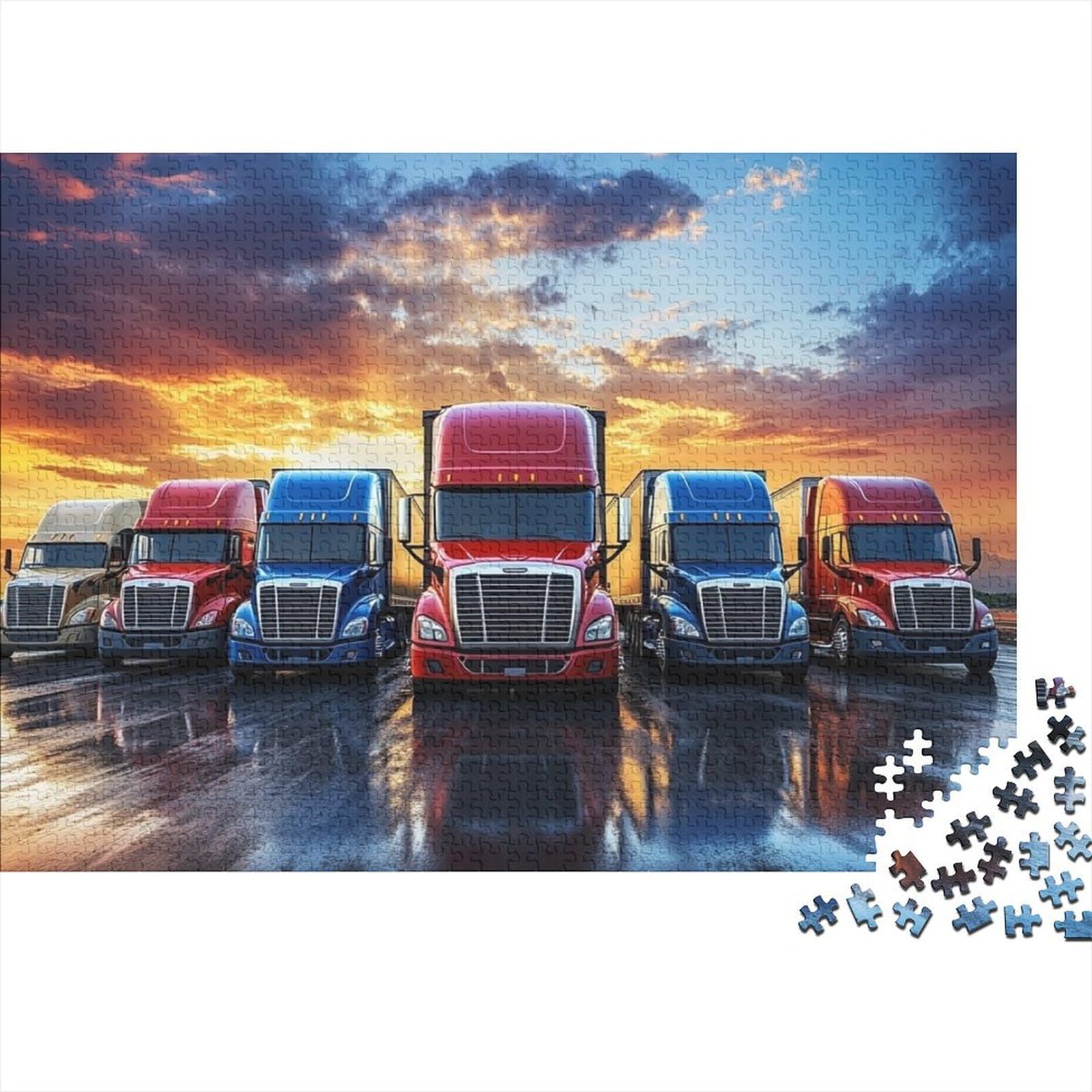 Semi-lorries Jigsaw Puzzles 1000 Pieces Recycled Material American Truck Puzzles for Elderly Relieve Senile Dementia Fun Family Game Activity Home 70x50cm/1000pcs