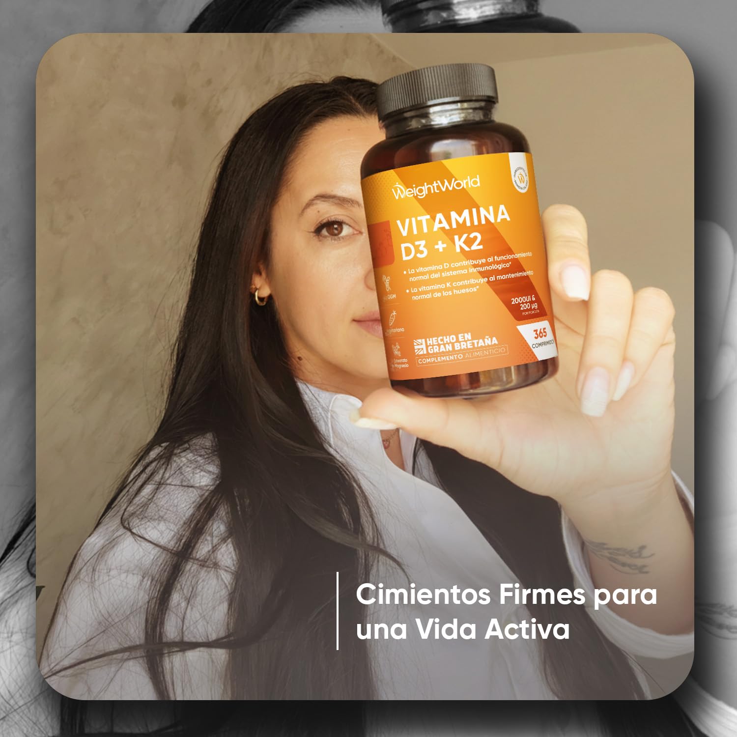 Vitamina D3 y K2 2000 UI + 200 µg - 365 Comprimidos de Vitamina D y MK7 - La Vit D contribuye al mantenimiento de los huesos en condiciones normales (EFSA), Vegetariano y Sin OGM
