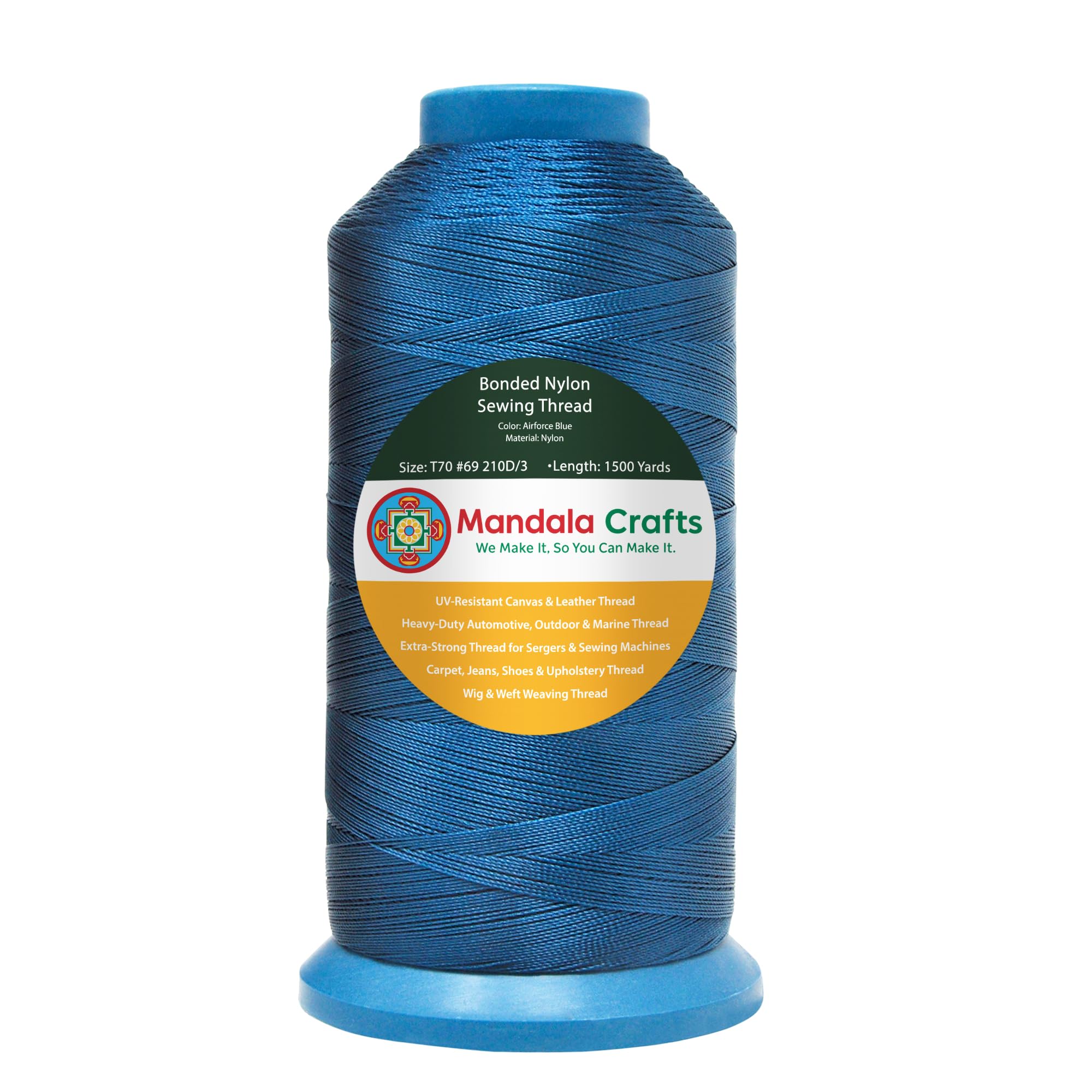 Mandala Crafts Size 69 210D T70 Airforce Blue Bonded Nylon Thread, 1500 YDs