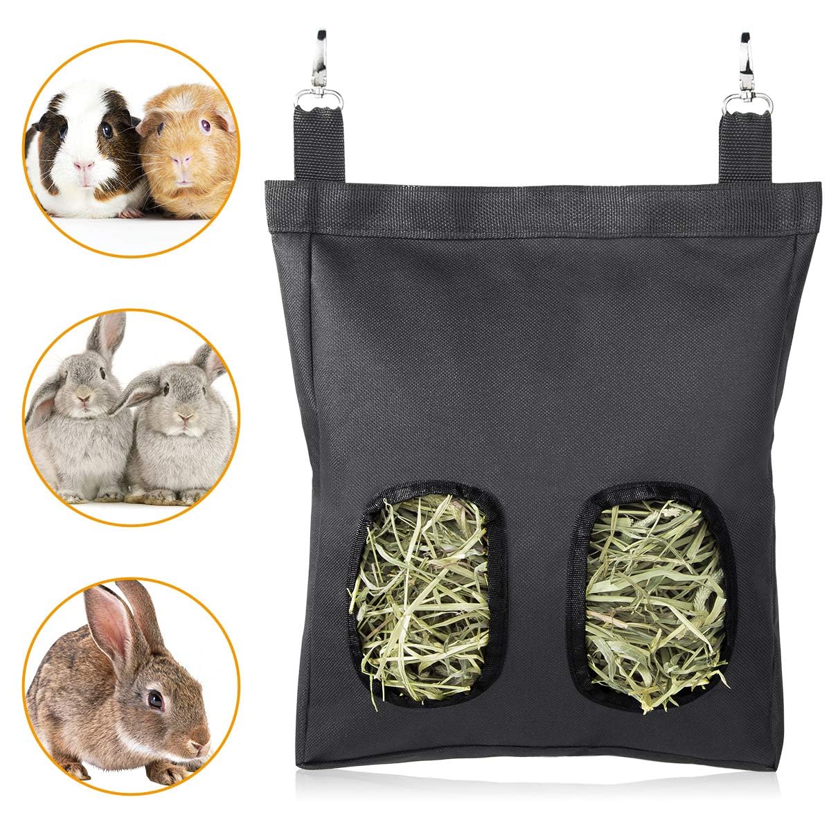 beueyfr Rabbit Hay Feeder Bag, Guinea Pig Hay Feeder Holder,Black Hanging Feeding Hay for Small Animals 600D Oxford Cloth Fabric - Image 2