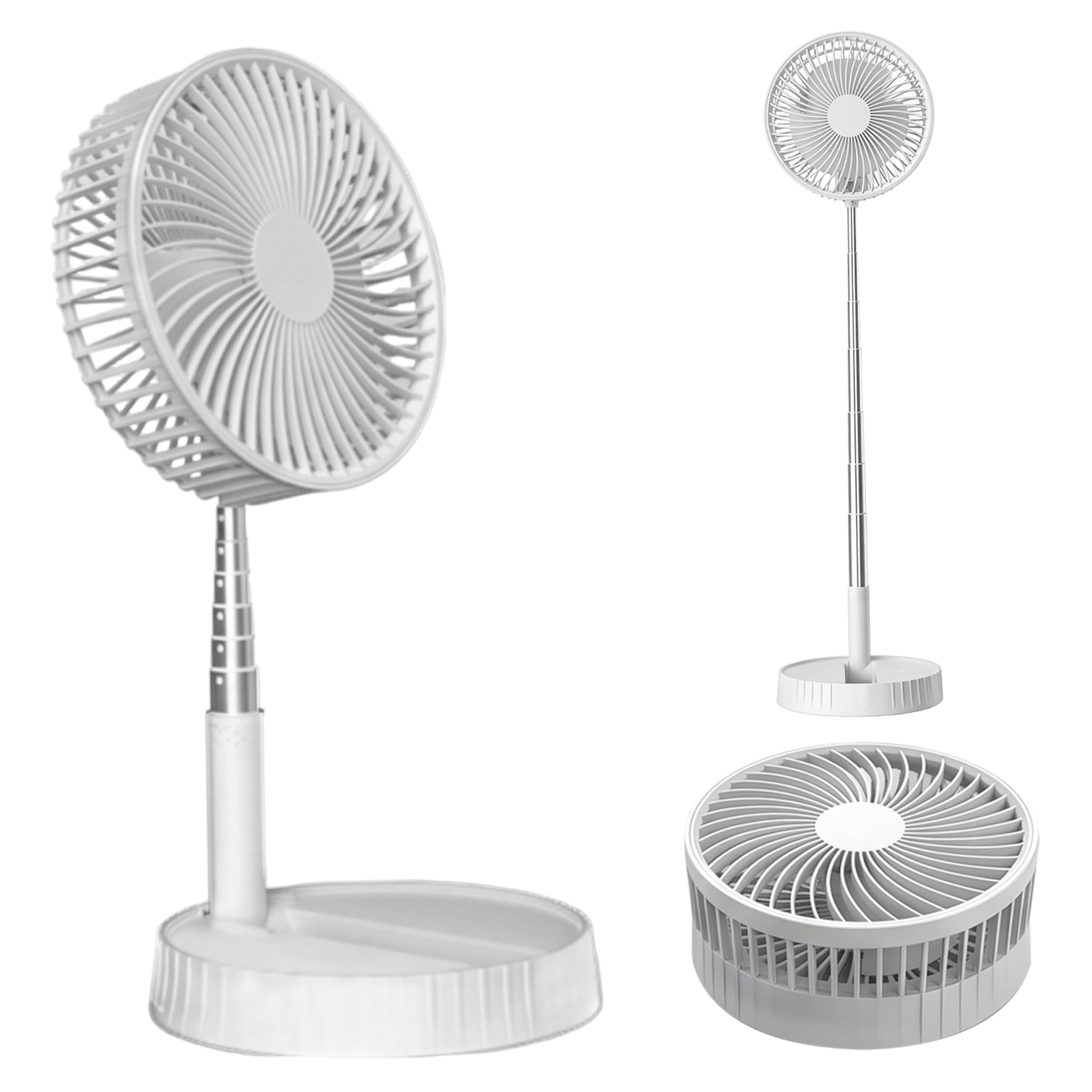 Grtheenumb White Desk Fan, Foldable Fan, Cordless Telescopic Rechargeable Desk With 4 Speeds & 360° Airflow, 7200Mah Battery,
