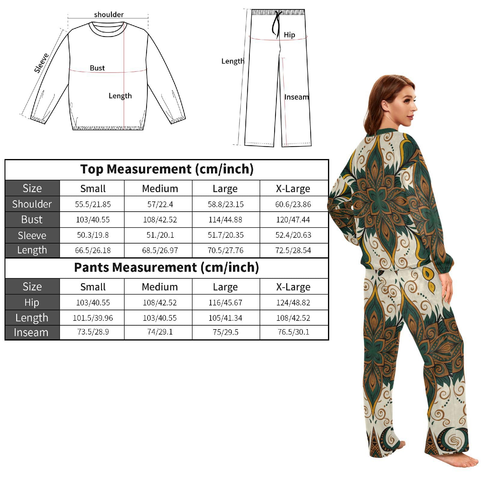 Moda retrò verde marrone Paisley confortevole donna in pile pigiama set pantaloncini set girocollo indumenti da notte