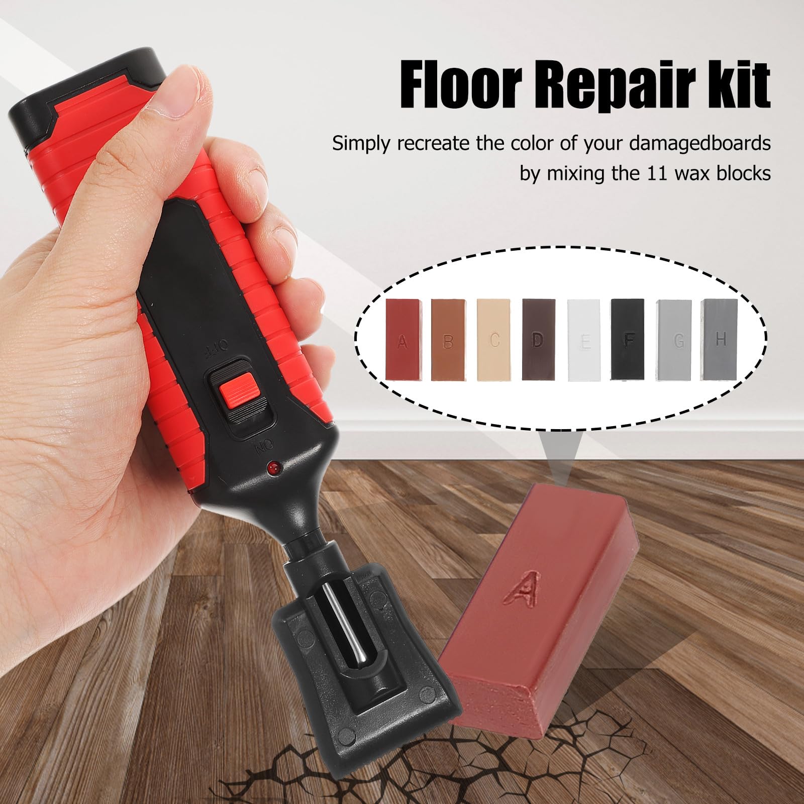 Kit Riparazione Piastrelle in Gres Porcellanato 8 Cere Colorate | Riparazione Rapida e Precisa, per Cucina, Pavimento e Piano, Scaldatori Integrati in Abs