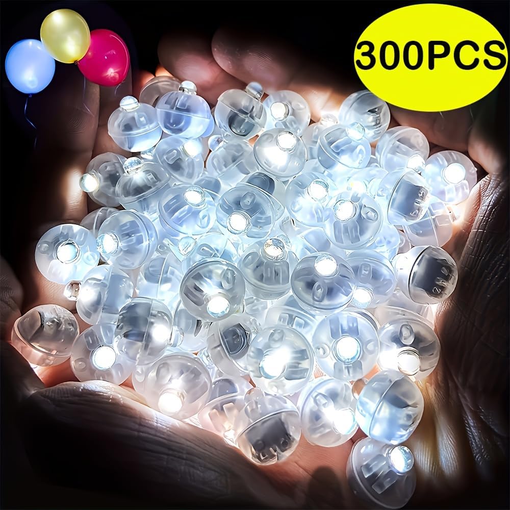 300pcs white Balloon Light, Mini LED Lights,Glow in the Dark Party Supplies,Mini Flashlight,Fiber Optic Wands, LED Glasses,Lights for Wedding, Birthday (300white Balloon Light)