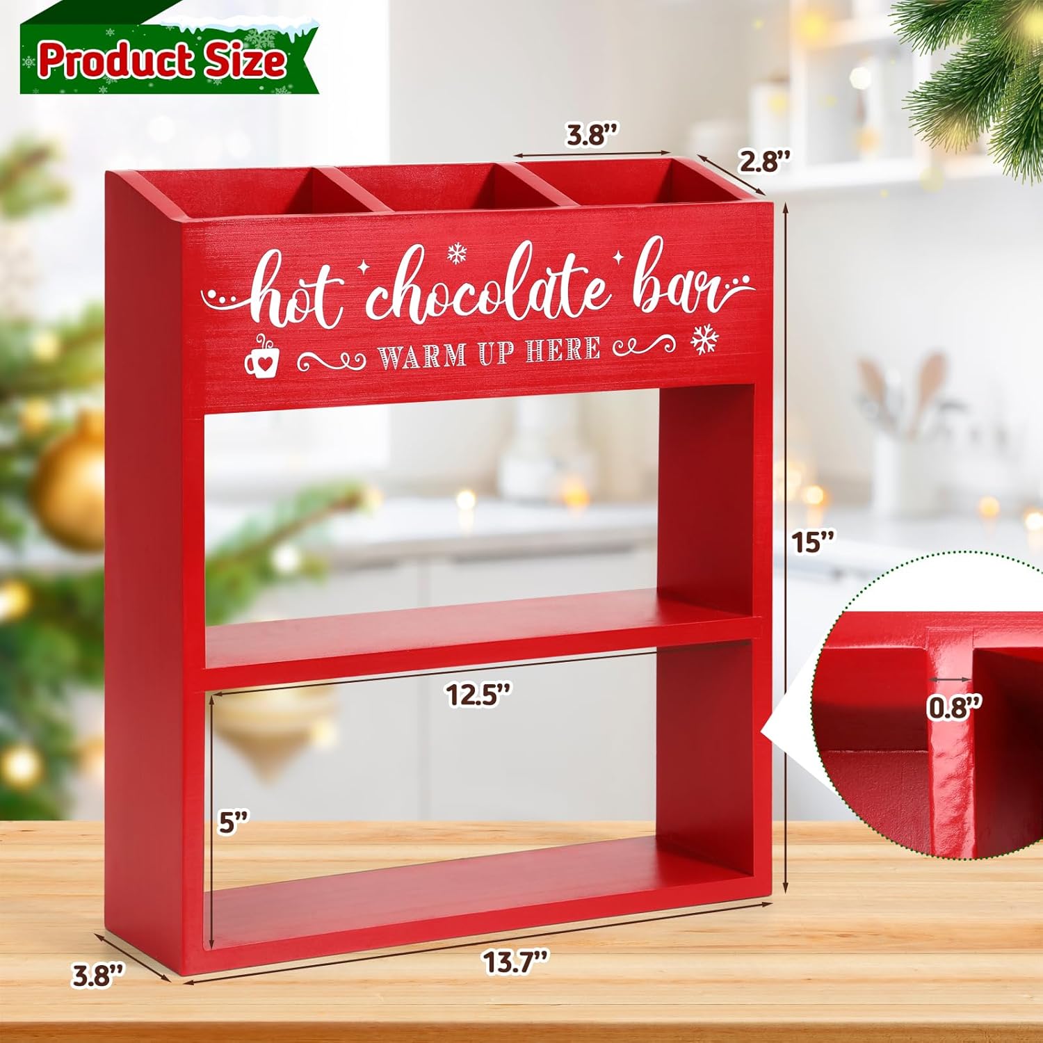 Huray Rayho Wooden Hot Chocolate Bar Organizer Coffee Bar Station Christmas Hot Cocoa Bar Container Storage Box for Mug Coffee Cup Hot Cocoa Supplies Accessory Kitchen Home Decor House Warming Gift