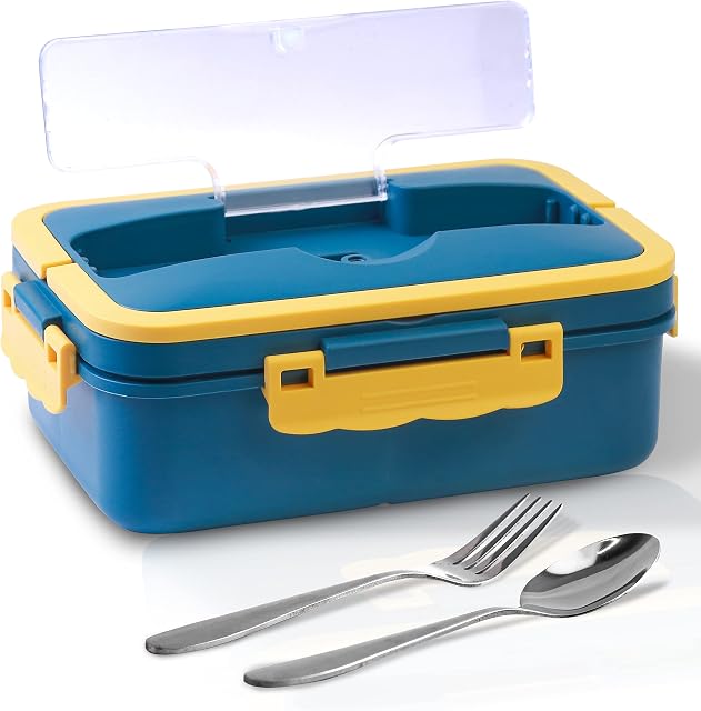 HURUC Bento Lunch Box For Adults & Kids with Spoon & Fork Set, BPA Free Bento Box Microwave & Dishwasher Safe leakproof Lunch Box With Compartments & Mobile Holder
