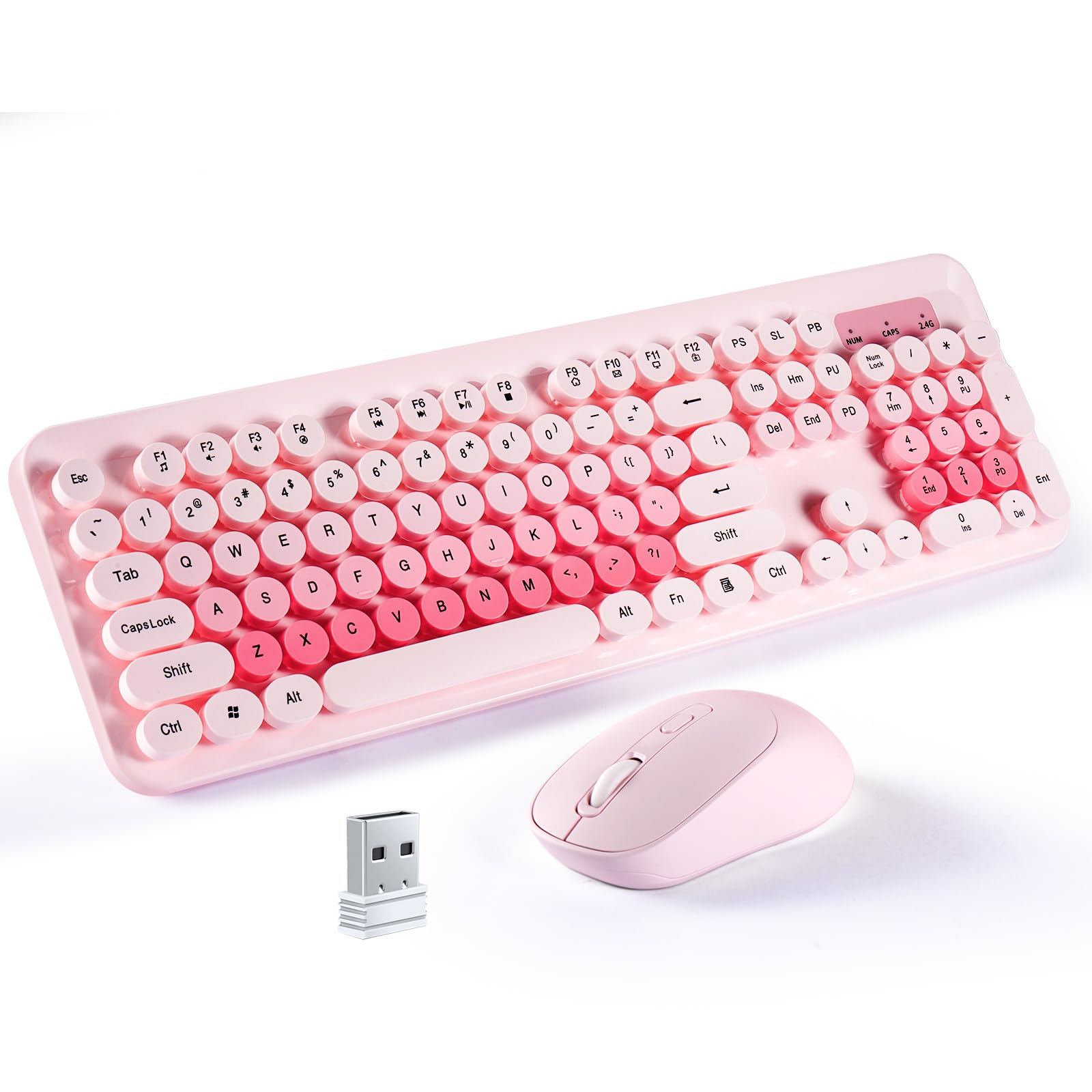 SOPPY Wireless Keyboard and Mouse Combo, 2.4GHz Retro Typewriter Keyboard, Round Keycaps, Full-Size Ergonomic, USB Receiver Plug and Play, Compatible with PC/Desktop/Laptop/Windows, US Layout, Pink-image-41
