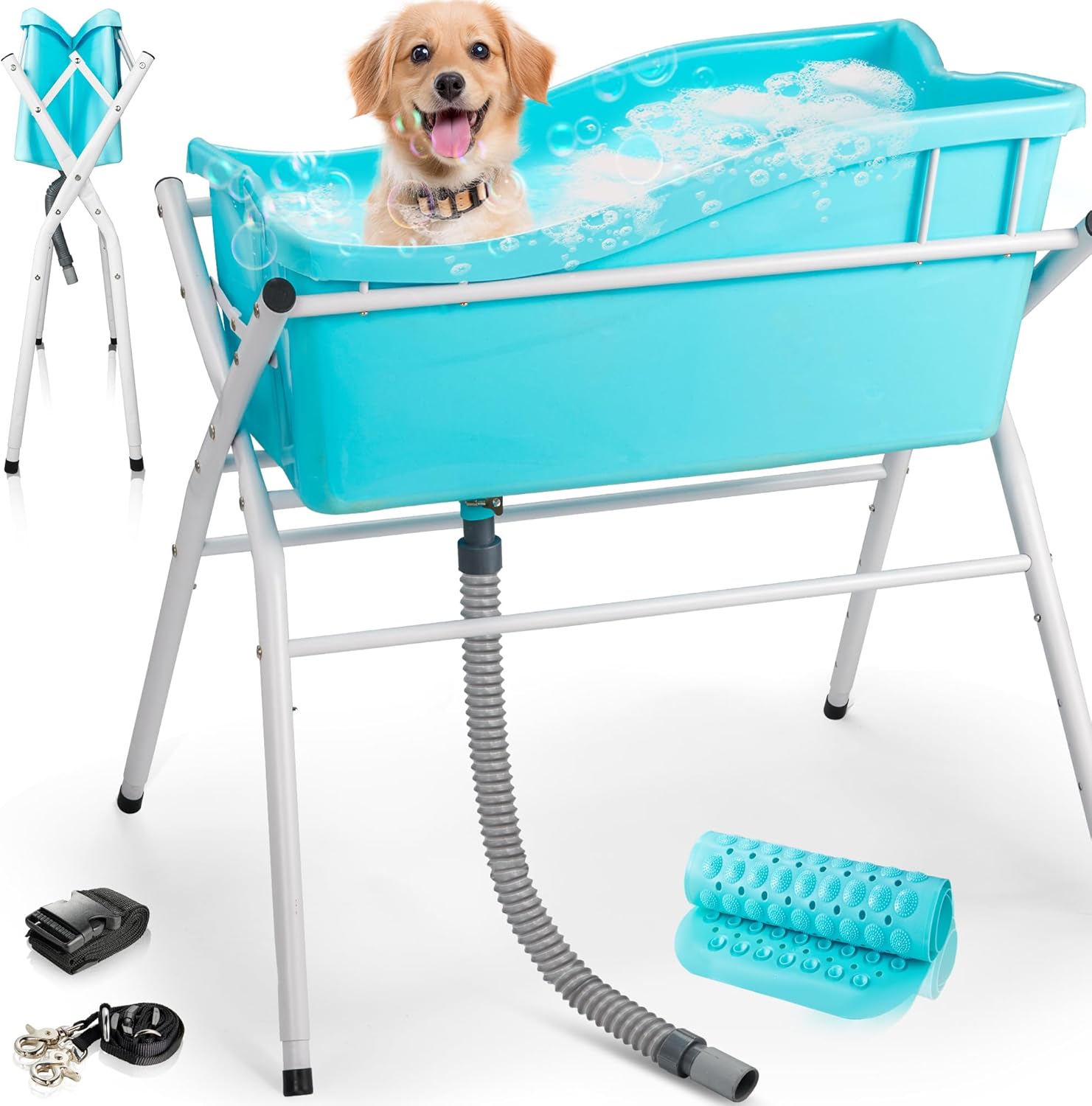 pet wash Station, Portable Dog Washing Bathing Station, Elevated Foldable Dog Bath for Shower and Grooming, 4 Adjustable Height Pet Tub for Small and Medium Size Dogs, Indoor and Outdoor