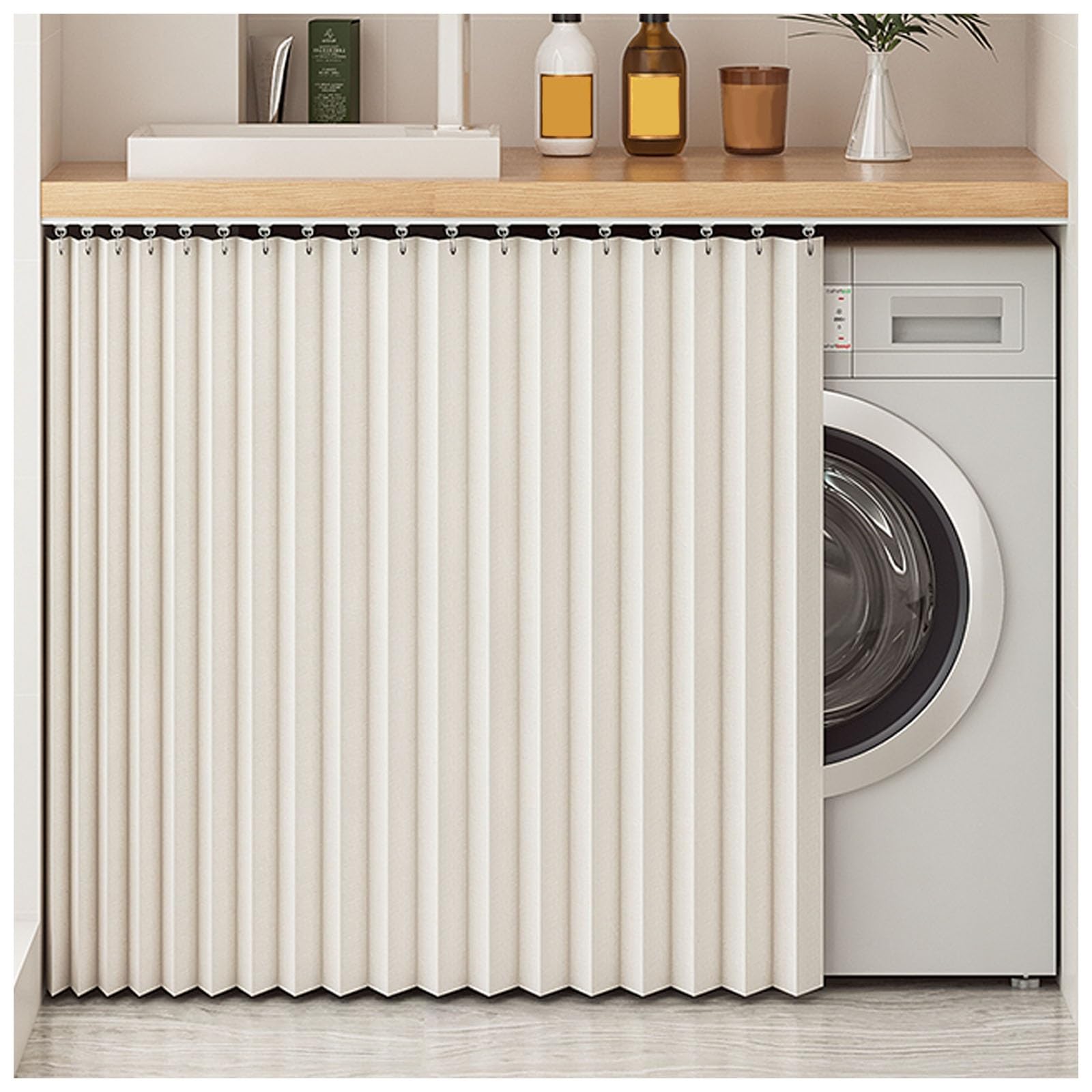 rideau Placard Anti-Poussière pour Étagères Meuble Cuisine Court Rideaux d'armoire Preuve de L'eau Rideaux d'armoire à Chaussures (Beige, Curtain H 80cm/6'