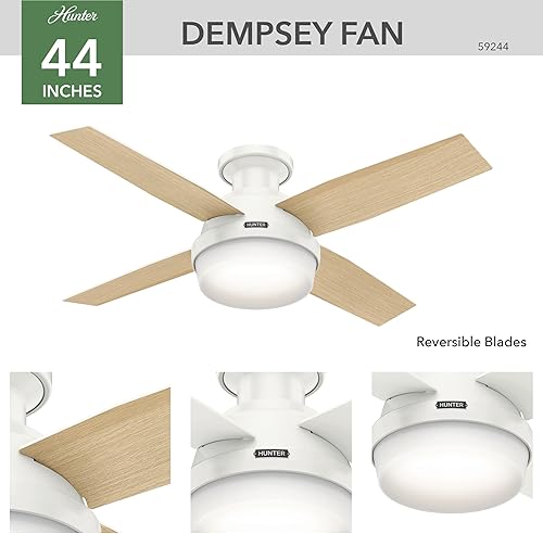 Miniatura 4 de Hunter 59244 Dempsey Ventilador de techo con luz y mando a distancia perfil bajo color blanco fresco 44 pulgadas